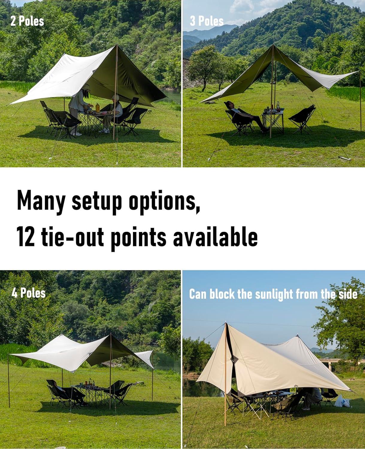 image:imageiClimb Strong Elegant Alu Tarp Poles Set of 2 Height Adjustable with Lantern Hook and Carry Bag Nature ColorTarp 18 179