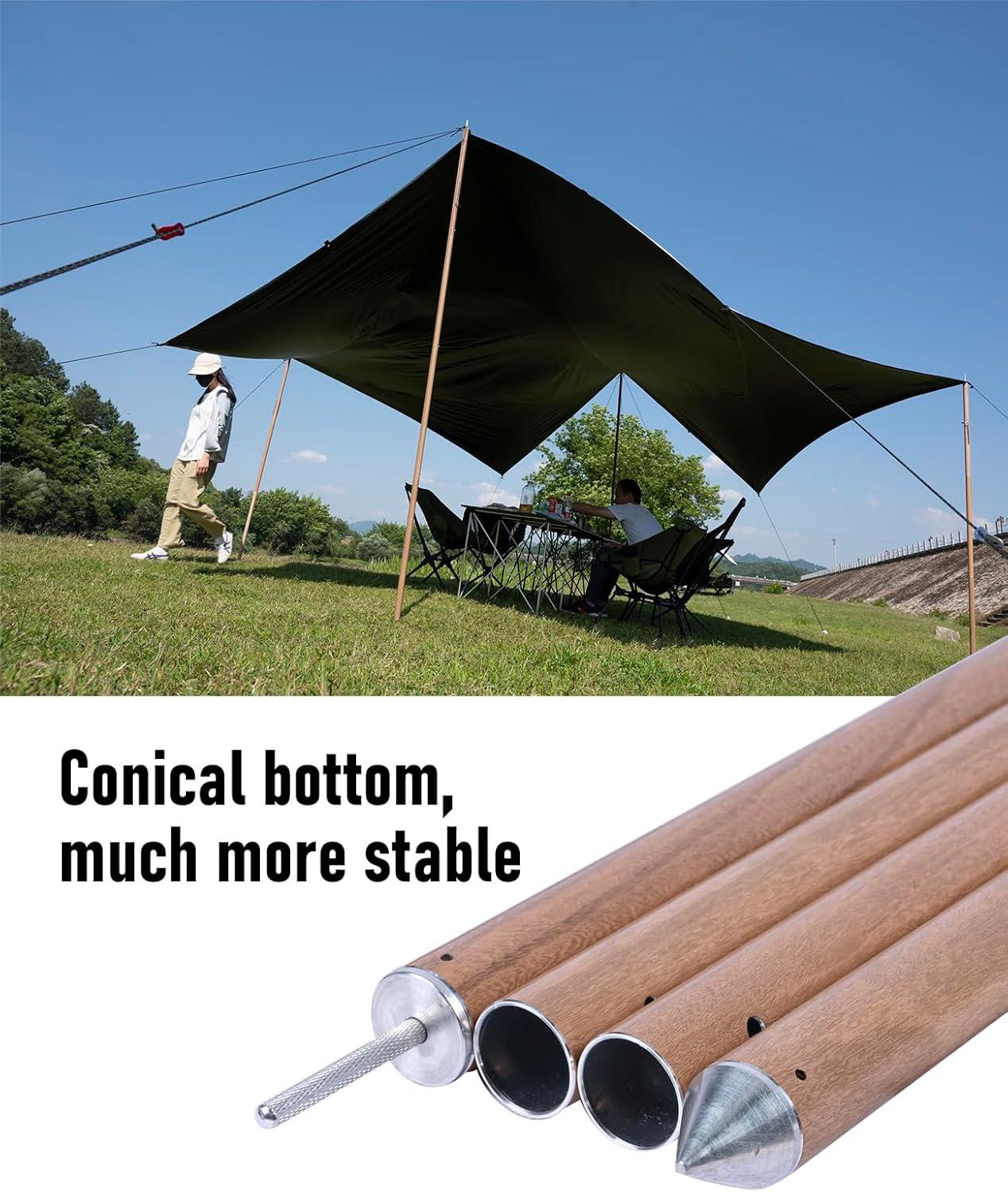 image:imageiClimb Strong Elegant Alu Tarp Poles Set of 2 Height Adjustable with Lantern Hook and Carry Bag Nature ColorTarp Pole