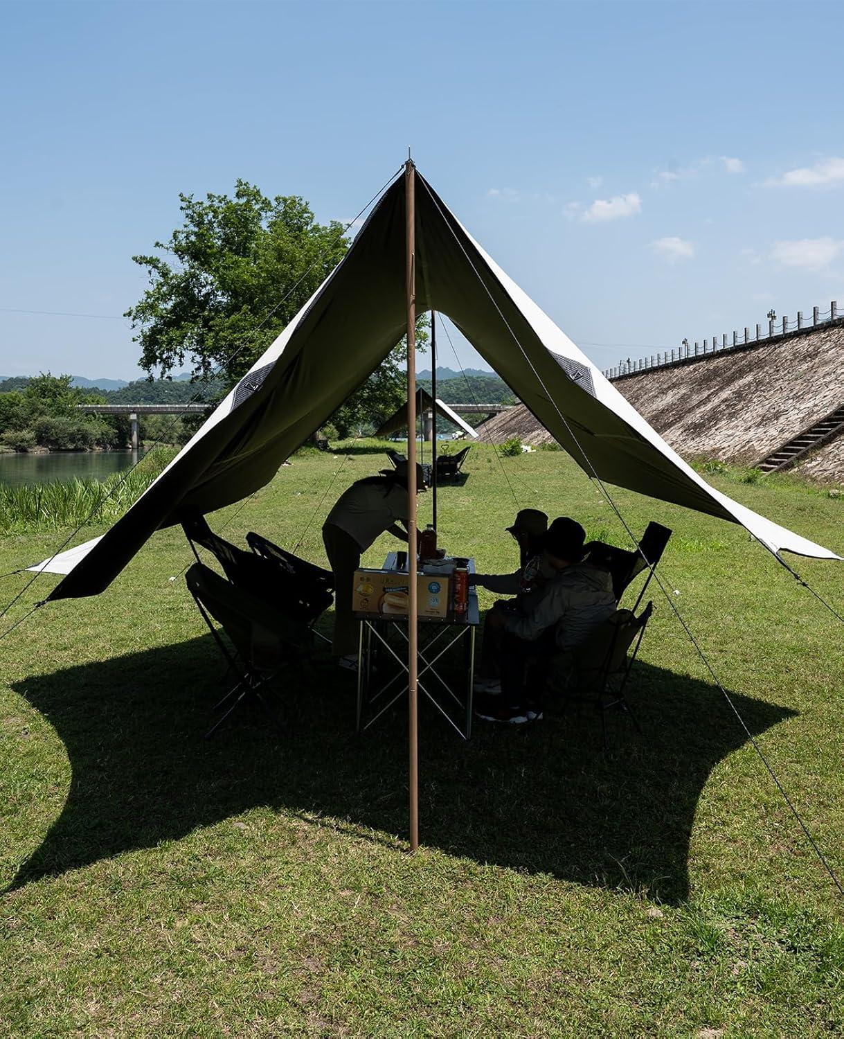 image:imageiClimb Strong Elegant Alu Tarp Poles Set of 2 Height Adjustable with Lantern Hook and Carry Bag Nature ColorTarp Pole