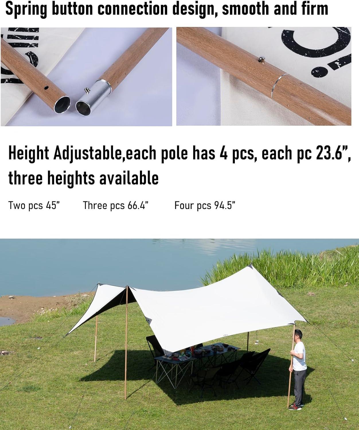 image:imageiClimb Strong Elegant Alu Tarp Poles Set of 2 Height Adjustable with Lantern Hook and Carry Bag Nature ColorTarp Pole