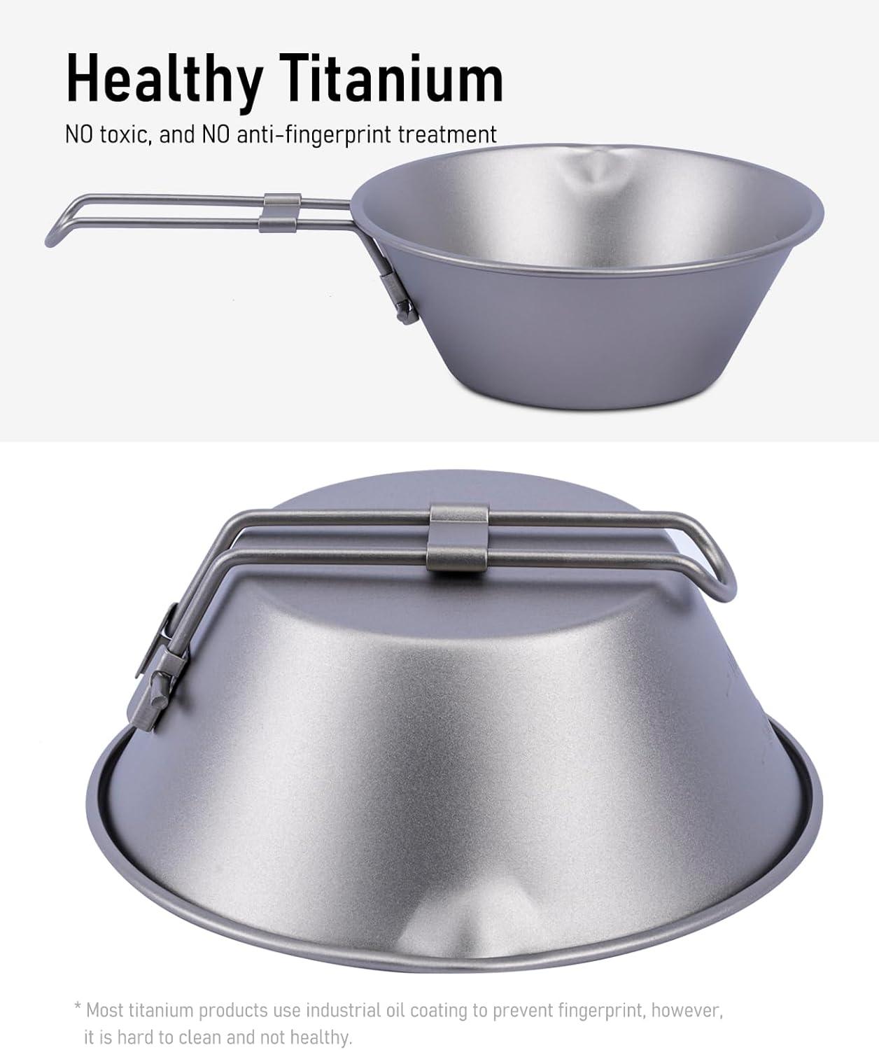 image:imageiClimb Titanium Bowl with Foldable Handle Ultralight Compact Portable Flatware Tableware with Bag for Outdoor Camping Backpacking Hiking Travel Picnic