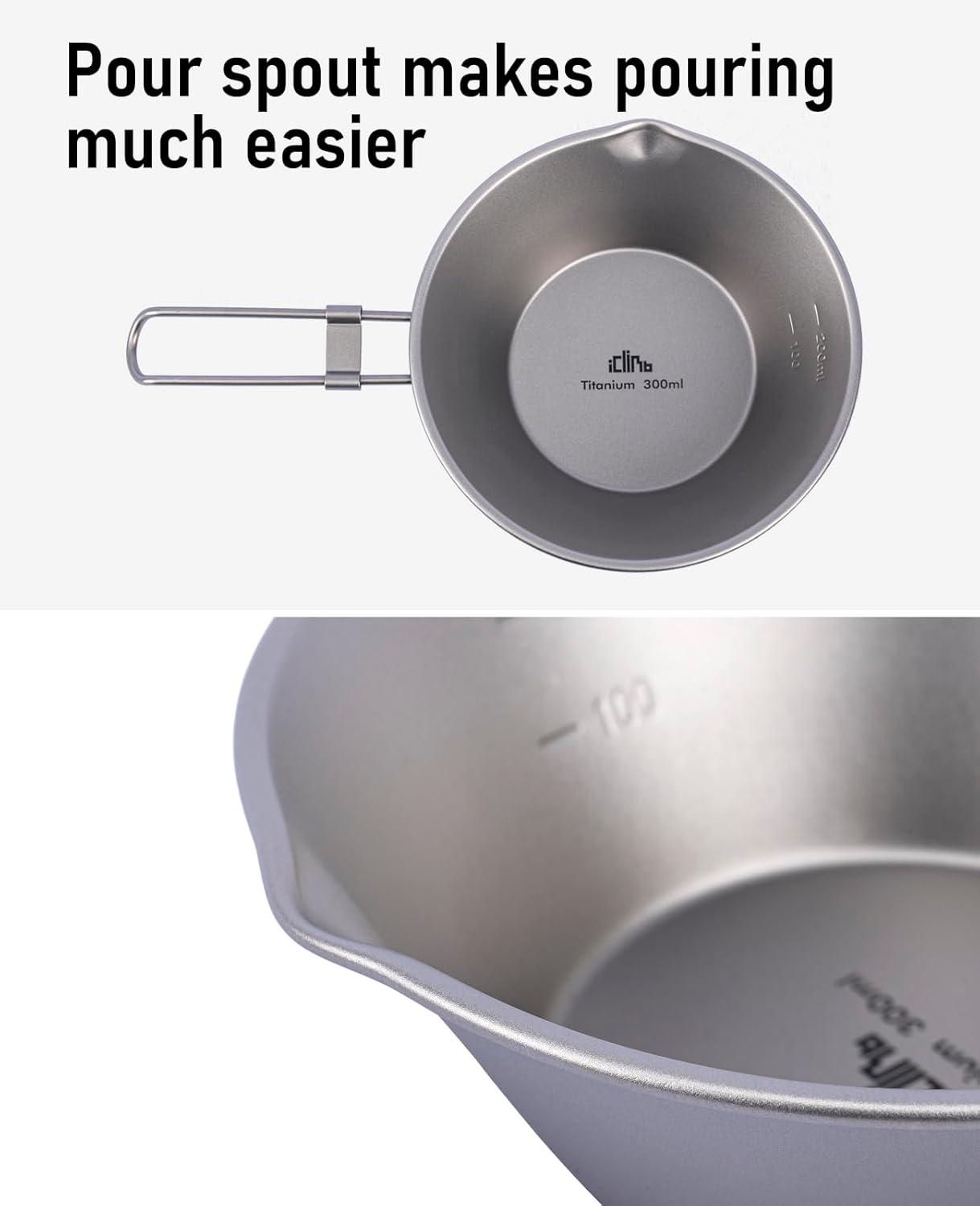 image:imageiClimb Titanium Bowl with Foldable Handle Ultralight Compact Portable Flatware Tableware with Bag for Outdoor Camping Backpacking Hiking Travel Picnic