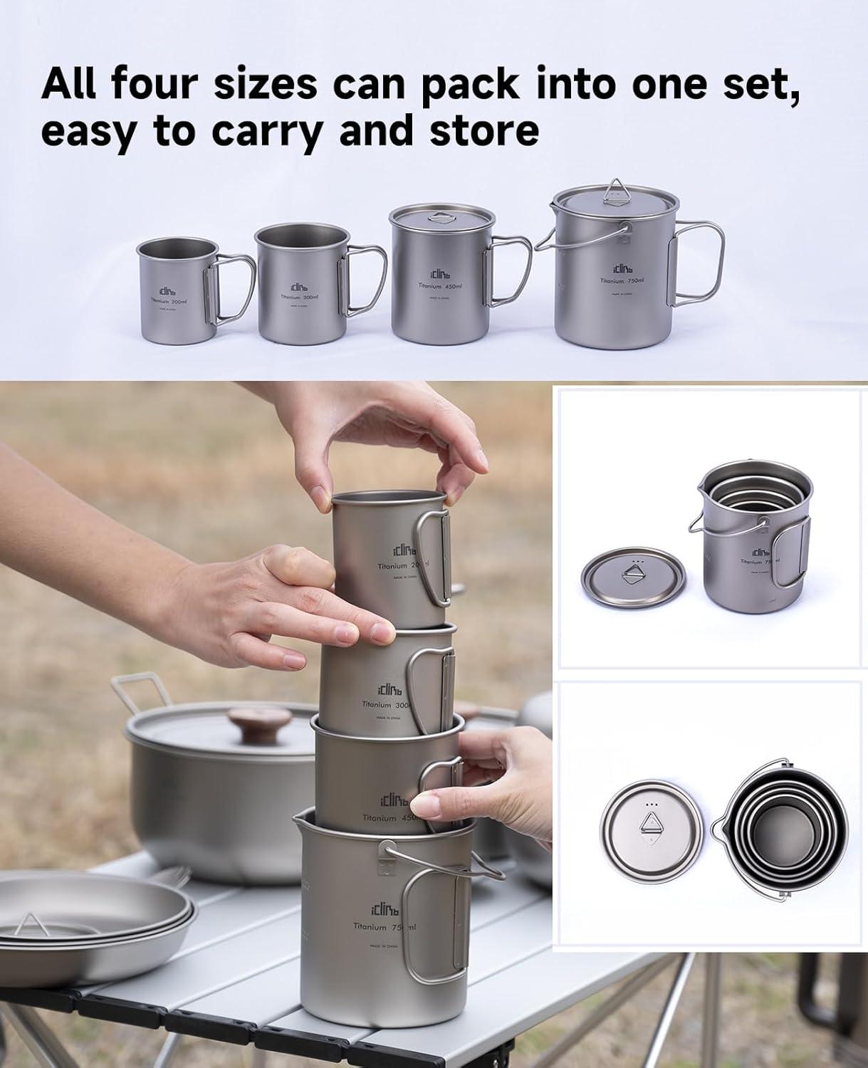 image:imageiClimb Titanium Cup Camping Coffee Mug Ultralight Compact with Foldable Handle 200ml200 ml