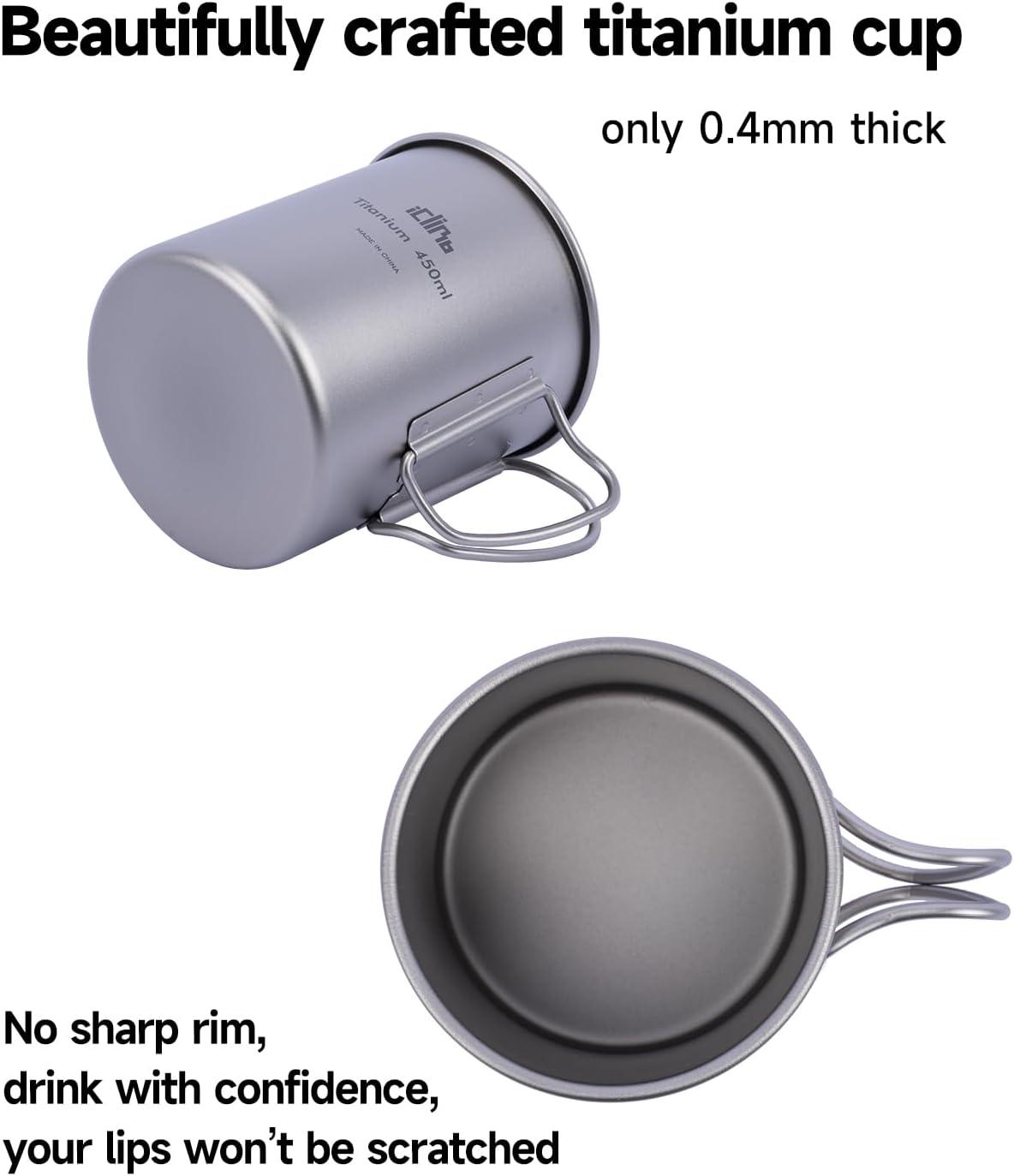 image:imageiClimb Titanium Cup Camping Coffee Mug Ultralight Compact with Foldable Handle 200ml200 ml