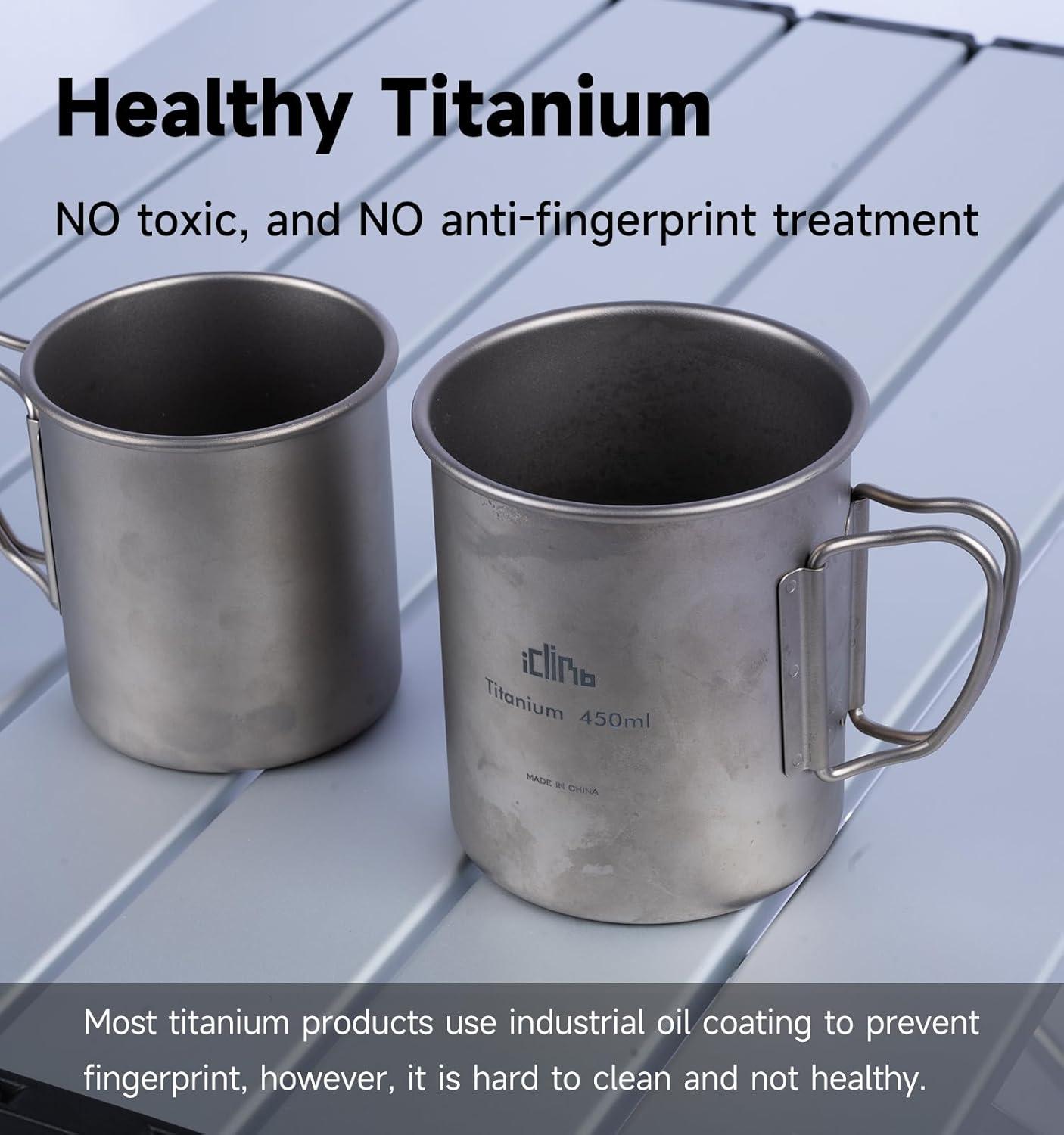 image:imageiClimb Titanium Cup Camping Coffee Mug Ultralight Compact with Foldable Handle 200ml300 ml