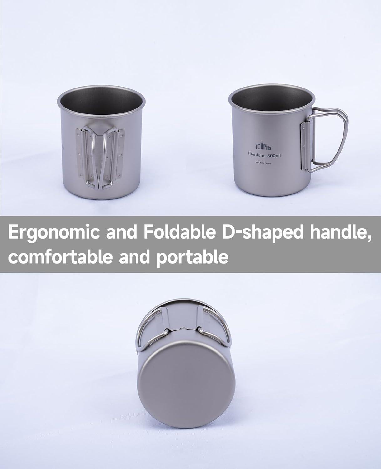 image:imageiClimb Titanium Cup Camping Coffee Mug Ultralight Compact with Foldable Handle 200ml750 ml