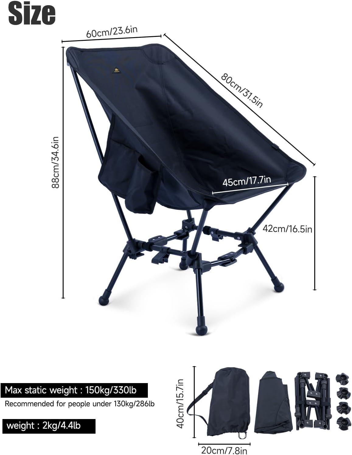 image:imageiClimb TwoHeights Light Compact Comfortable Camping Folding Beach Chair with AntiSinking Large Feet and Carry BagBlack