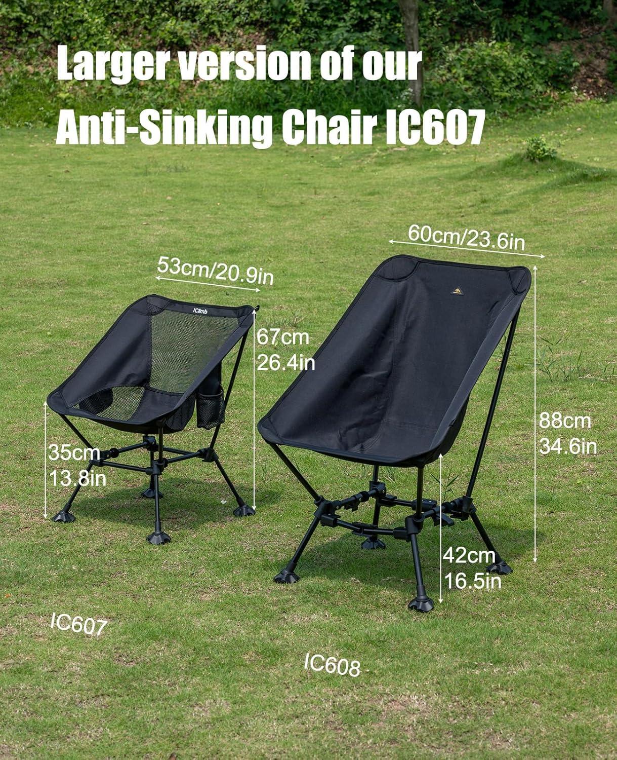 image:imageiClimb TwoHeights Light Compact Comfortable Camping Folding Beach Chair with AntiSinking Large Feet and Carry BagBlack