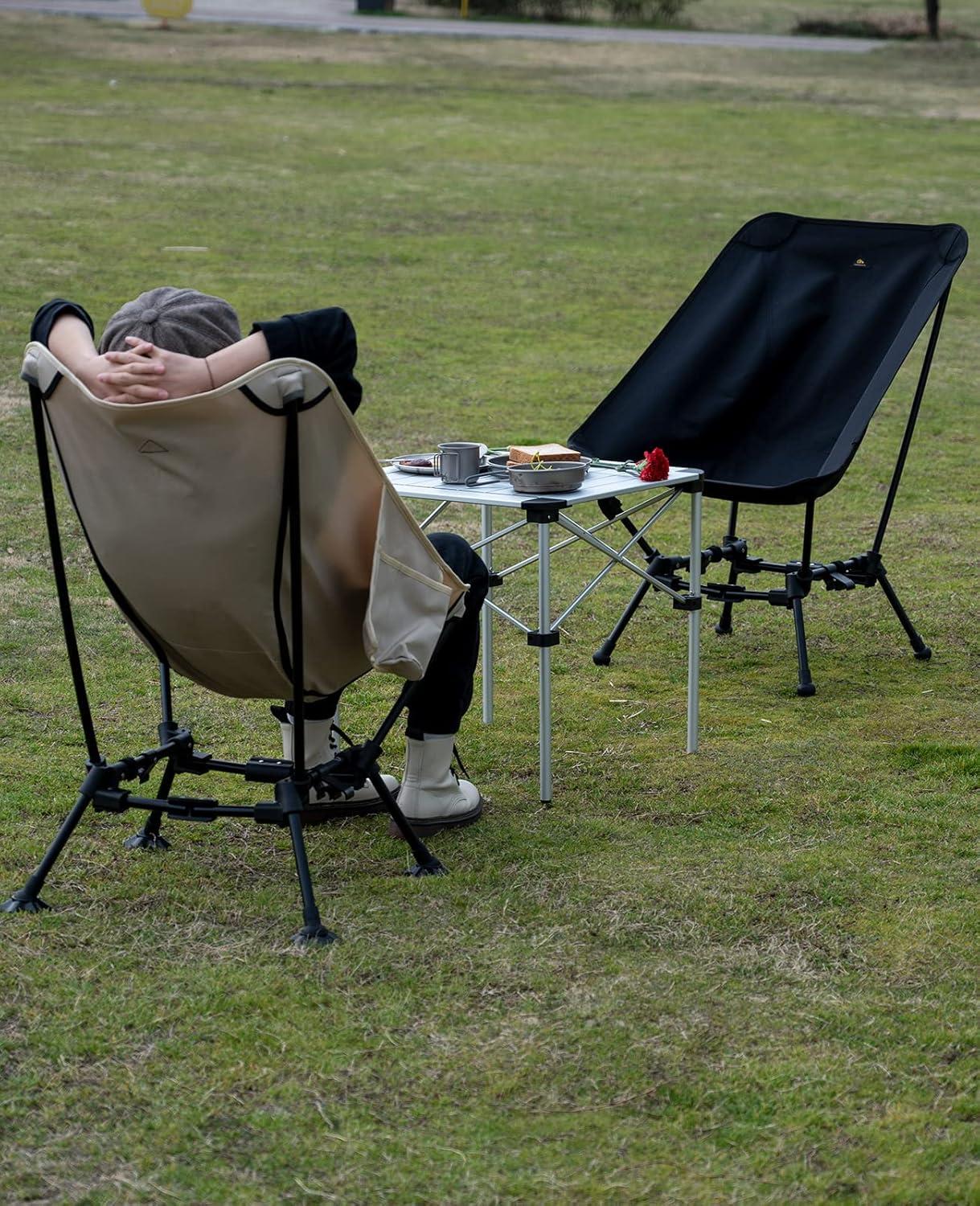 image:imageiClimb TwoHeights Light Compact Comfortable Camping Folding Beach Chair with AntiSinking Large Feet and Carry BagBlack
