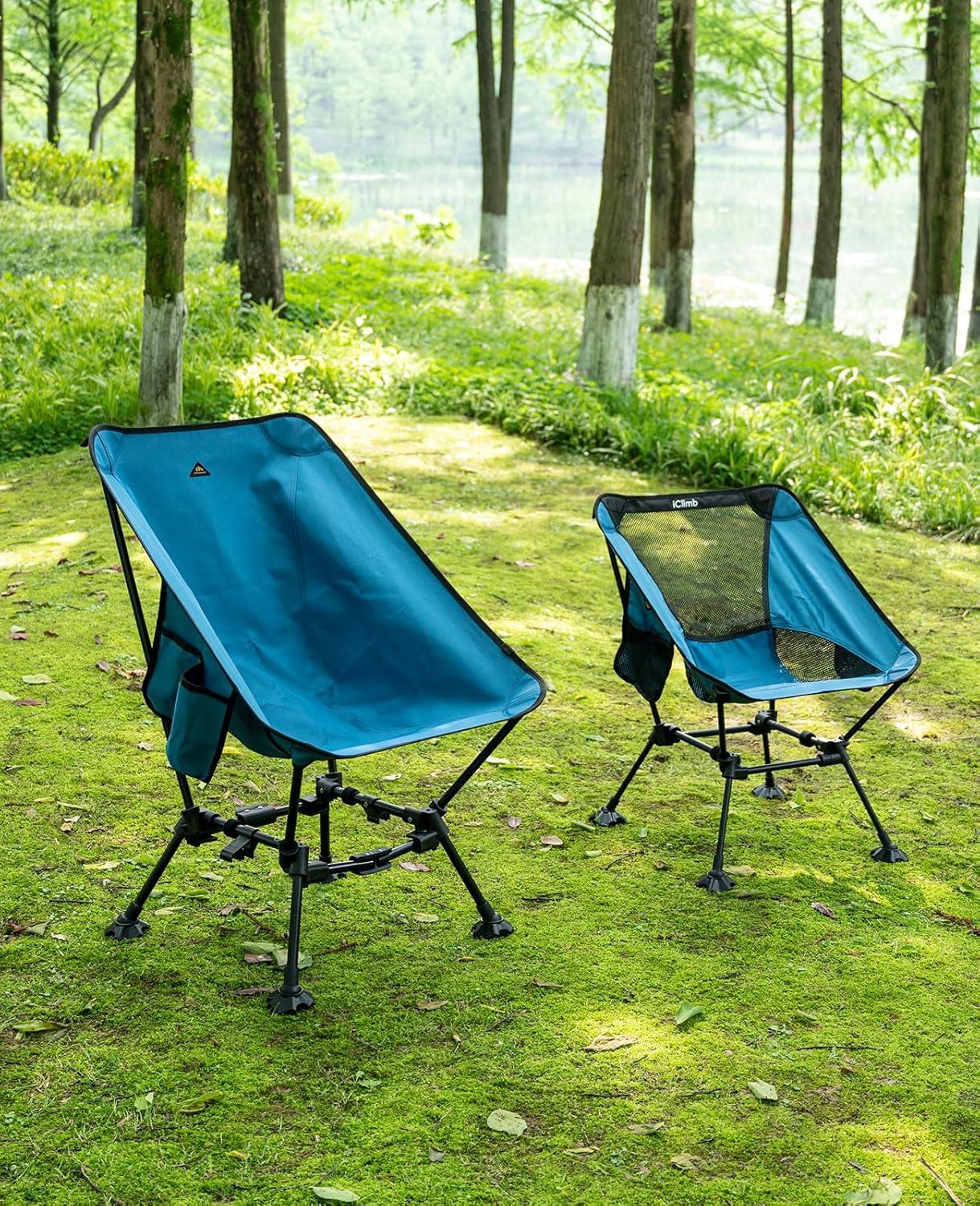 image:imageiClimb TwoHeights Light Compact Comfortable Camping Folding Beach Chair with AntiSinking Large Feet and Carry BagBlue