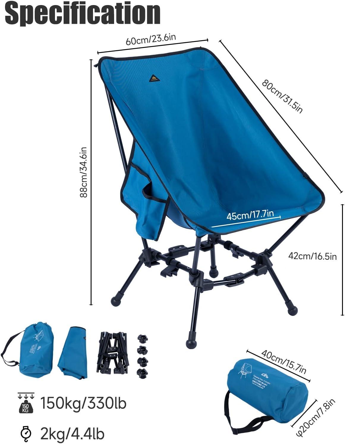 image:imageiClimb TwoHeights Light Compact Comfortable Camping Folding Beach Chair with AntiSinking Large Feet and Carry BagBlue