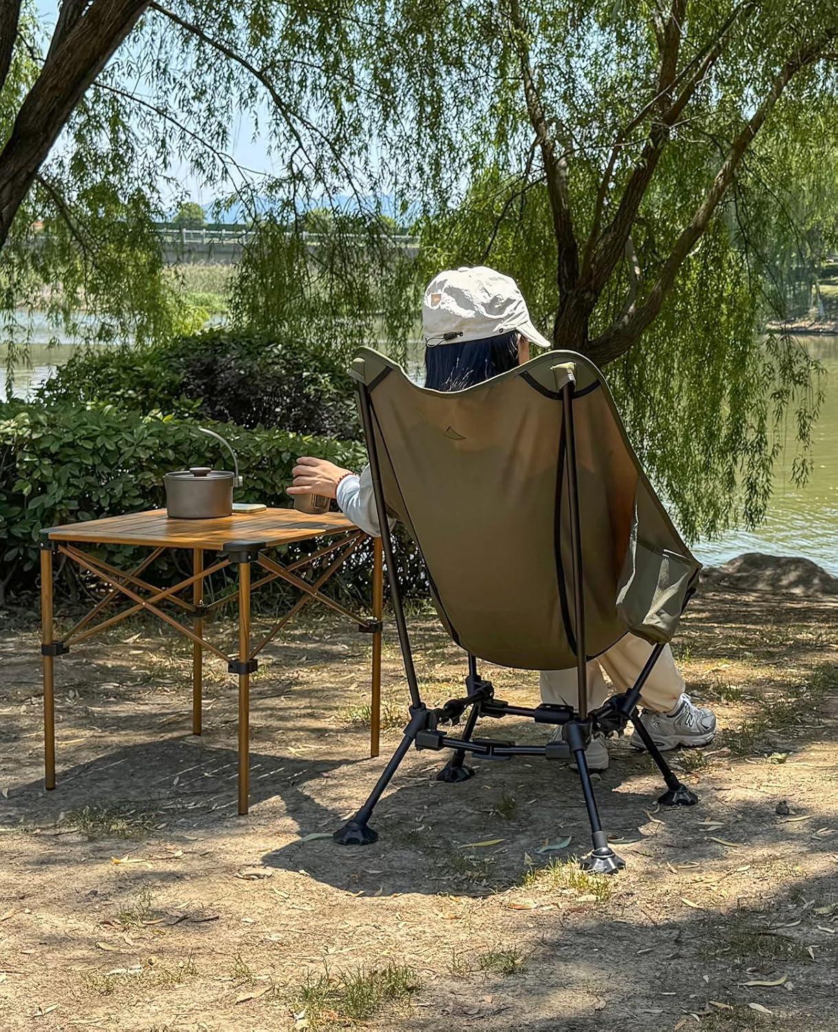 image:imageiClimb TwoHeights Light Compact Comfortable Camping Folding Beach Chair with AntiSinking Large Feet and Carry BagGreen