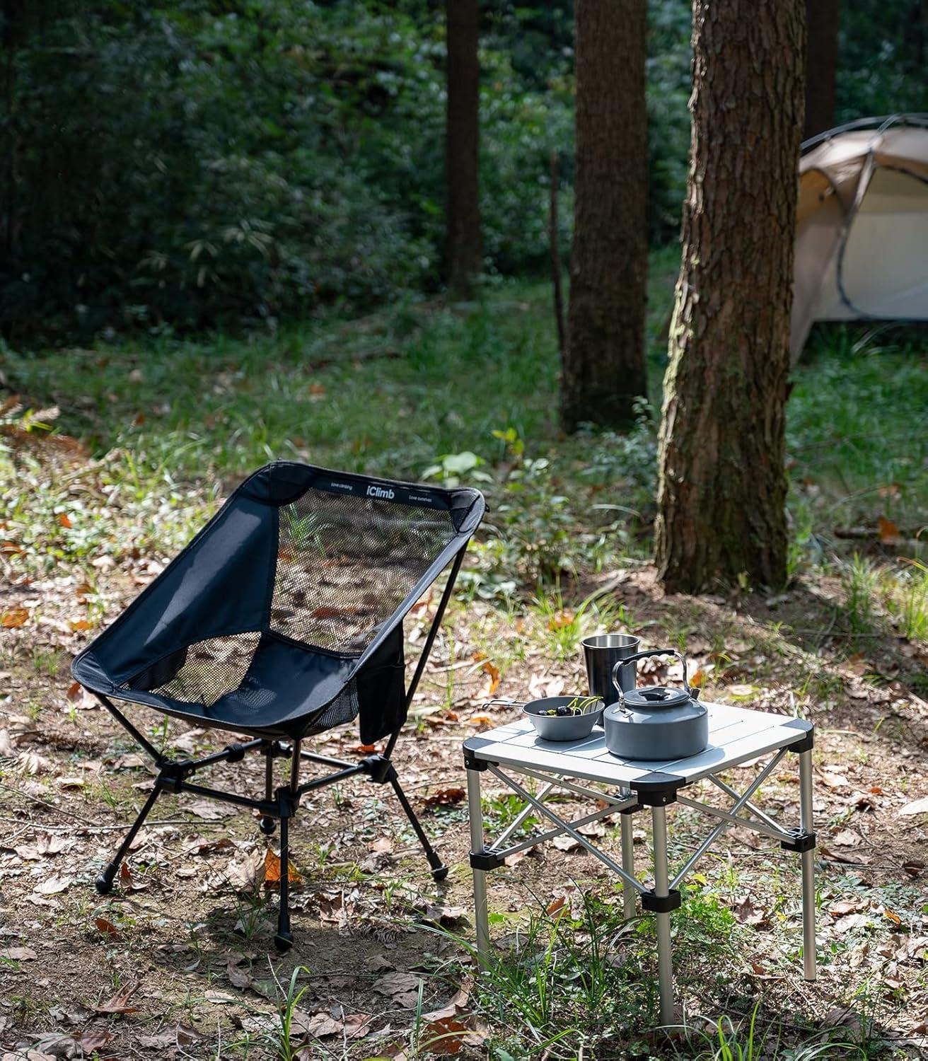 image:imageiClimb Ultralight Compact Camping Folding Beach Chair with AntiSinking Large Feet and Back Support Webbing Yellow Square Frame 2PCBlack Square Frame