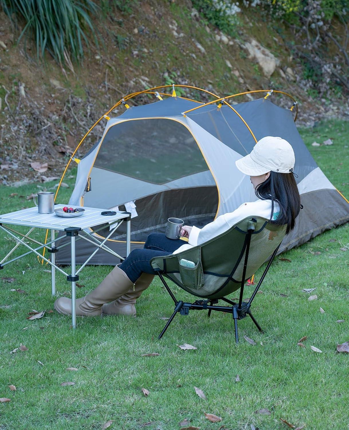 image:imageiClimb Ultralight Compact Camping Folding Beach Chair with AntiSinking Large Feet and Back Support Webbing Yellow Square Frame 2PCBlack Triangular Frame