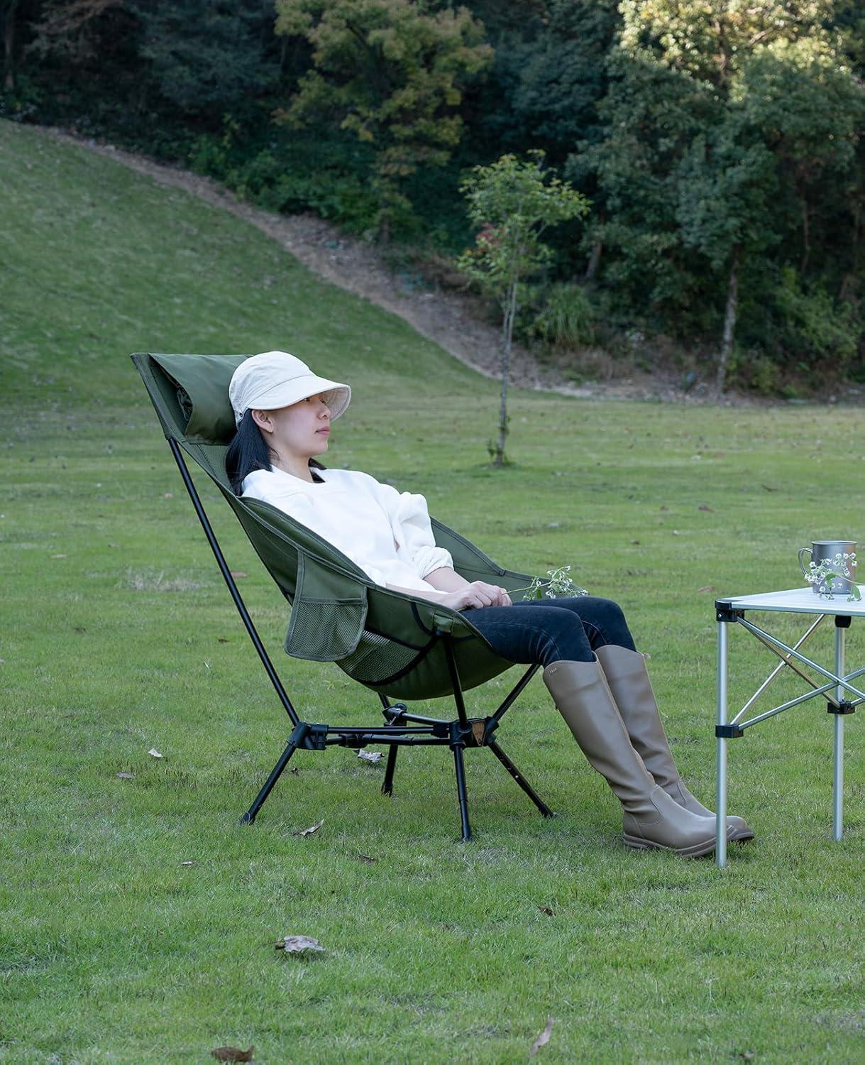 image:imageiClimb Ultralight Compact Camping Folding Beach Chair with AntiSinking Large Feet and Back Support Webbing Yellow Square Frame 2PCBlack Triangular Frame High Back