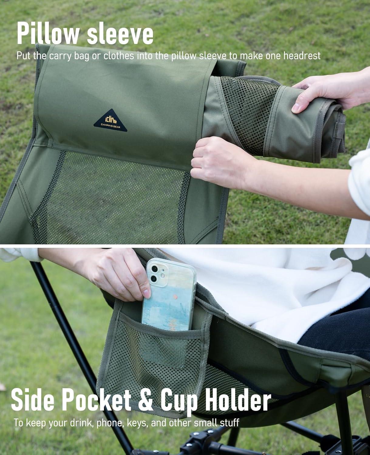 image:imageiClimb Ultralight Compact Camping Folding Beach Chair with AntiSinking Large Feet and Back Support Webbing Yellow Square Frame 2PCBlack Triangular Frame High Back
