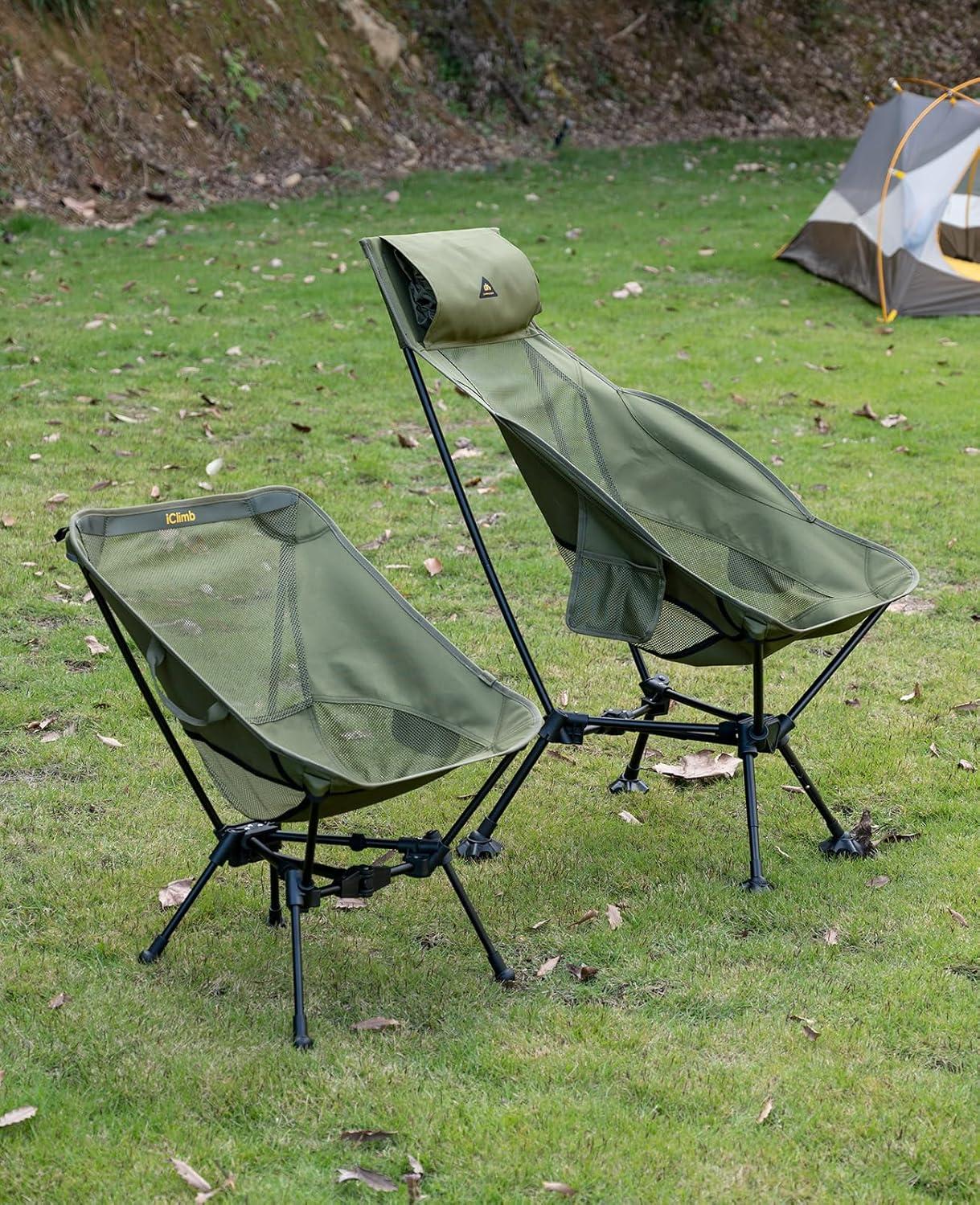 image:imageiClimb Ultralight Compact Camping Folding Beach Chair with AntiSinking Large Feet and Back Support Webbing Yellow Square Frame 2PCBlack Triangular Frame High Back