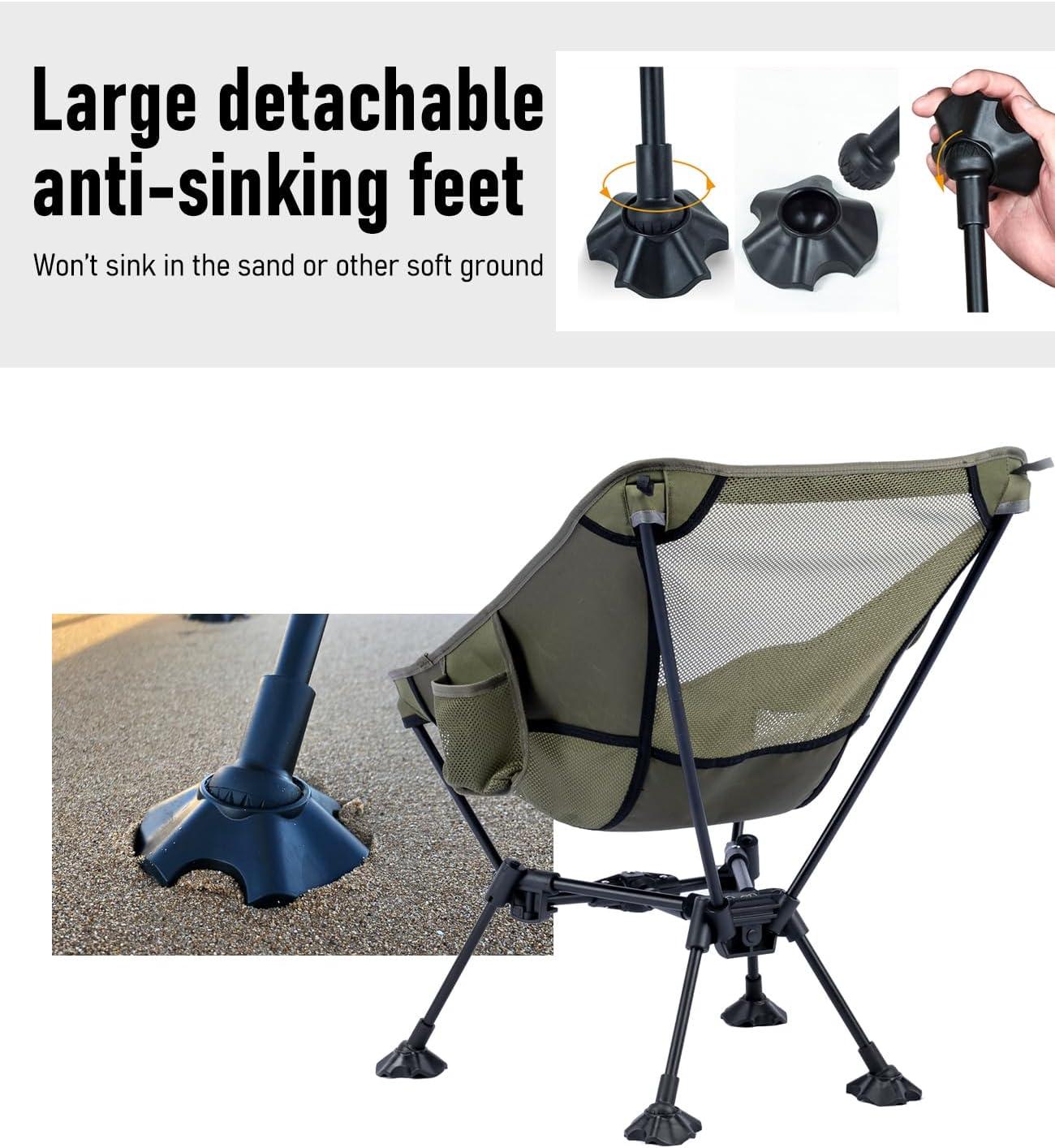 image:imageiClimb Ultralight Compact Camping Folding Beach Chair with AntiSinking Large Feet and Back Support Webbing Yellow Square Frame 2PCBlack Triangular Frame