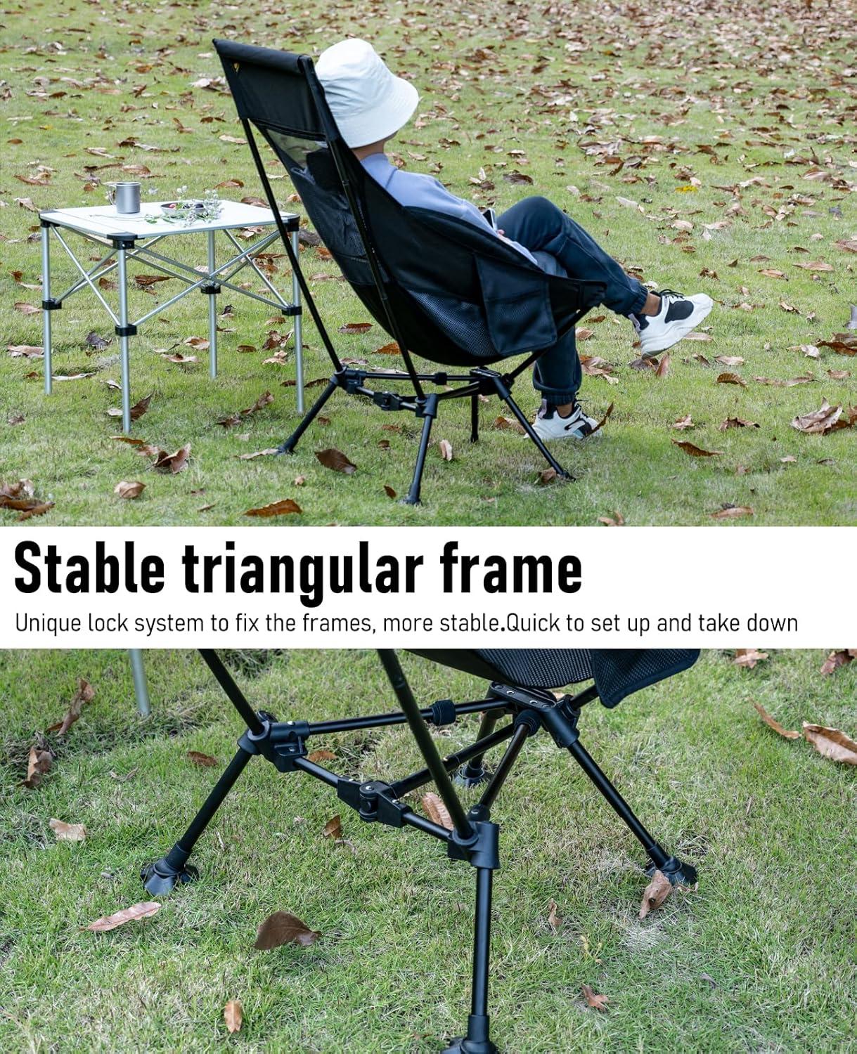 image:imageiClimb Ultralight Compact Camping Folding Beach Chair with AntiSinking Large Feet and Back Support Webbing Yellow Square Frame 2PCBlack Triangular Frame High Back