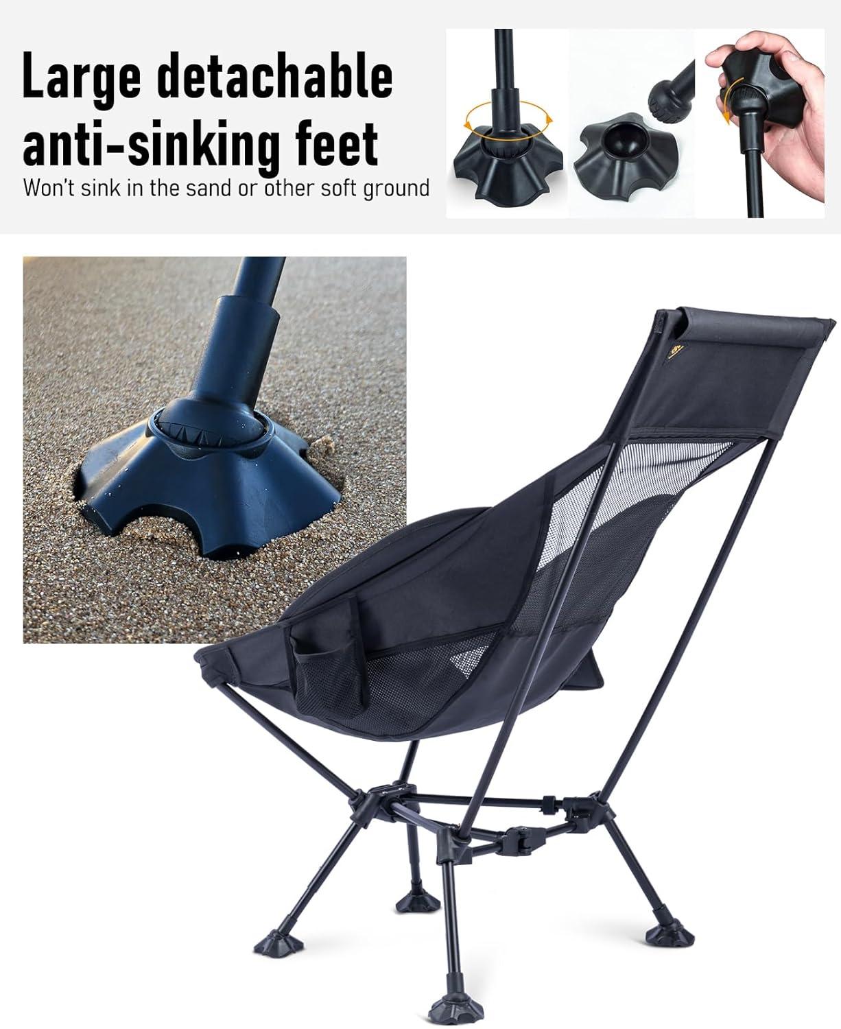 image:imageiClimb Ultralight Compact Camping Folding Beach Chair with AntiSinking Large Feet and Back Support Webbing Yellow Square Frame 2PCBlack Triangular Frame High Back