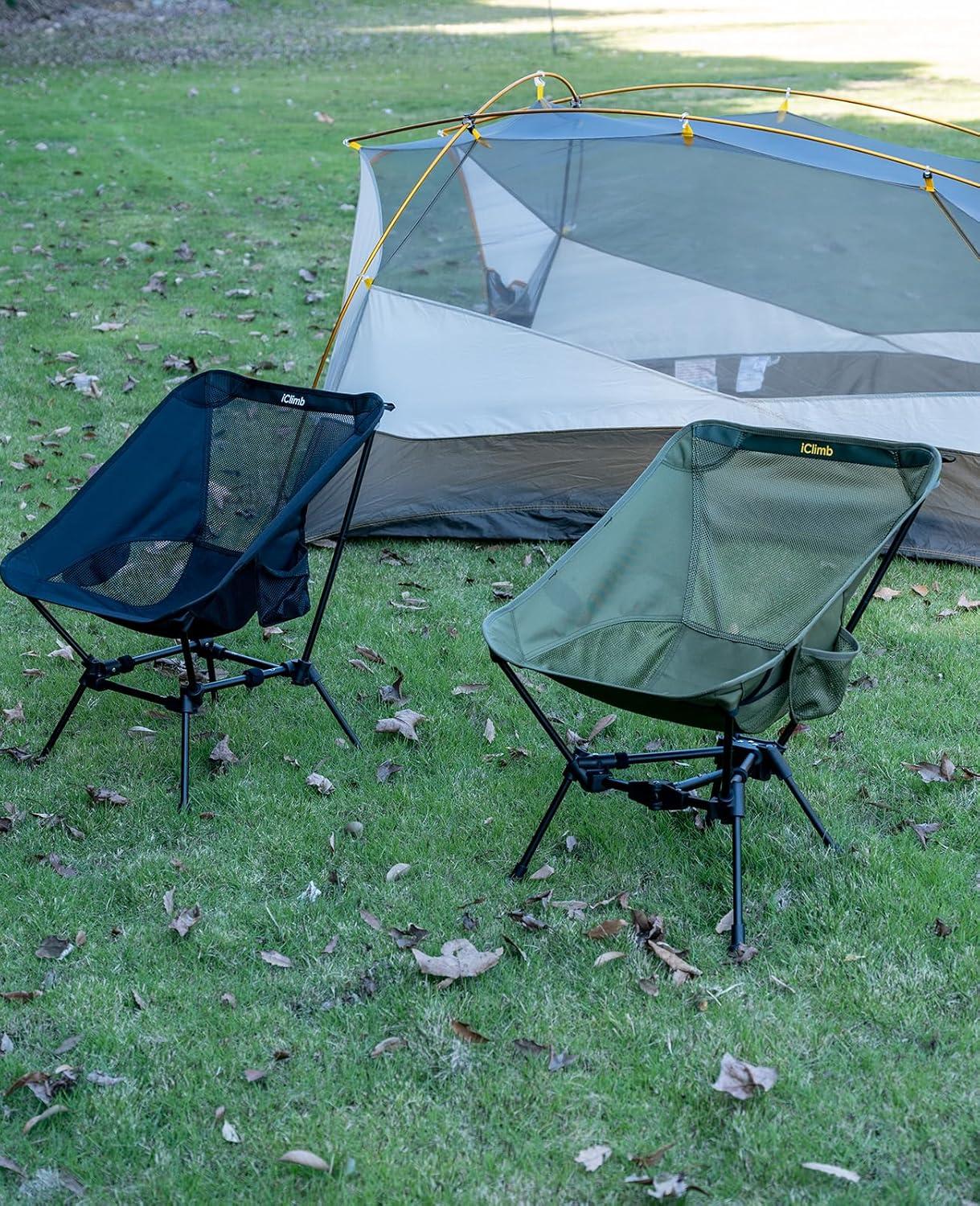 image:imageiClimb Ultralight Compact Camping Folding Beach Chair with AntiSinking Large Feet and Back Support Webbing Yellow Square Frame 2PCBlack Triangular Frame