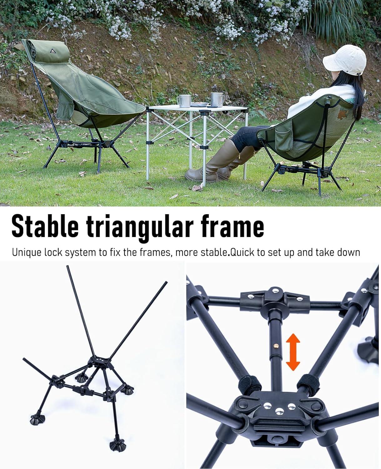 image:imageiClimb Ultralight Compact Camping Folding Beach Chair with AntiSinking Large Feet and Back Support Webbing Yellow Square Frame 2PCBlack Triangular Frame