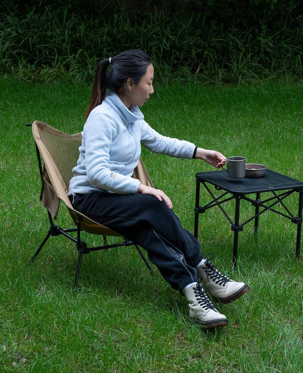 image:imageiClimb Ultralight Compact Camping Folding Beach Chair with AntiSinking Large Feet and Back Support Webbing Yellow Square Frame 2PCBrown Square Frame