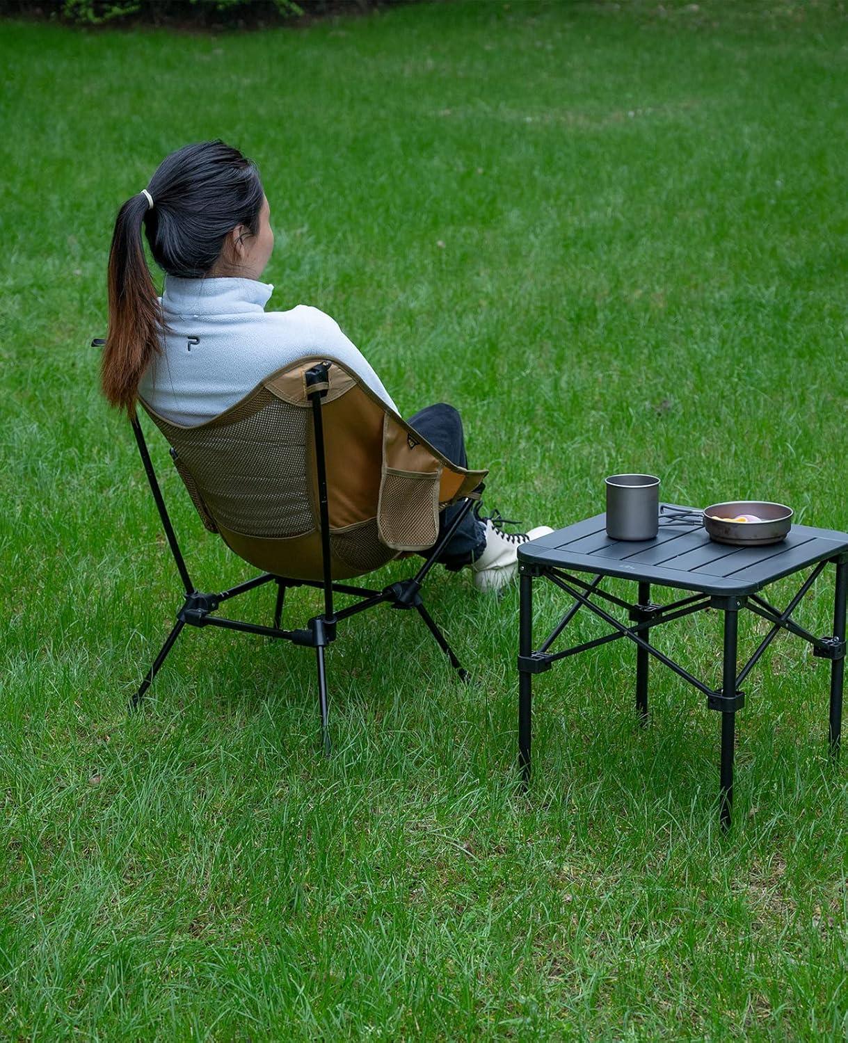 image:imageiClimb Ultralight Compact Camping Folding Beach Chair with AntiSinking Large Feet and Back Support Webbing Yellow Square Frame 2PCBrown Square Frame