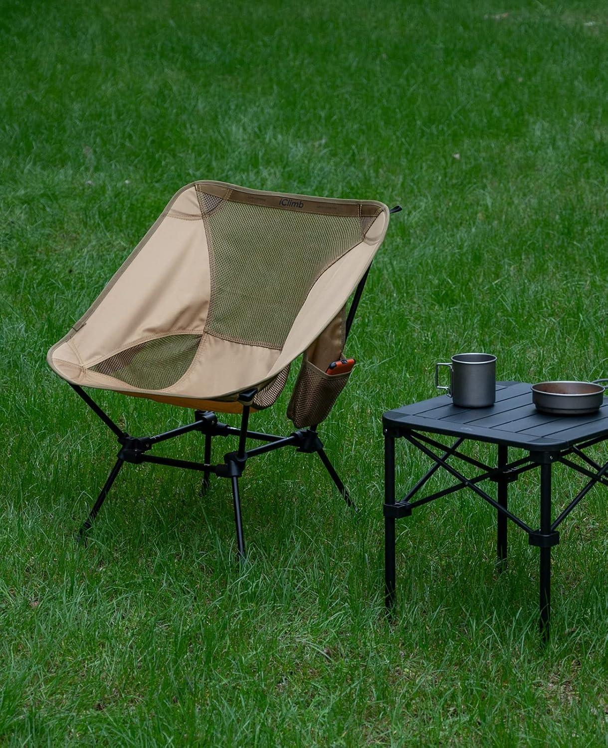 image:imageiClimb Ultralight Compact Camping Folding Beach Chair with AntiSinking Large Feet and Back Support Webbing Yellow Square Frame 2PCBrown Square Frame