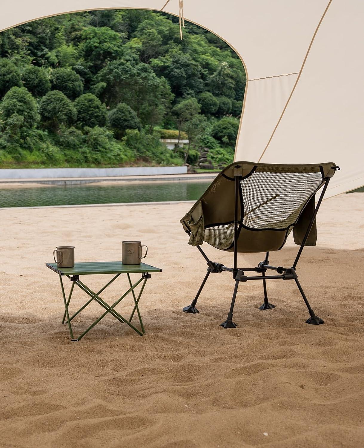 image:imageiClimb Ultralight Compact Camping Folding Beach Chair with AntiSinking Large Feet and Back Support Webbing Yellow Square Frame 2PCGreen Square Frame