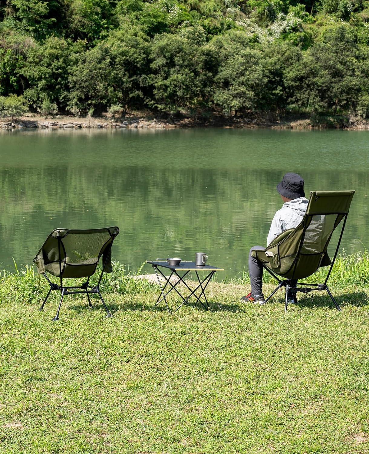 image:imageiClimb Ultralight Compact Camping Folding Beach Chair with AntiSinking Large Feet and Back Support Webbing Yellow Square Frame 2PCGreen Square Frame