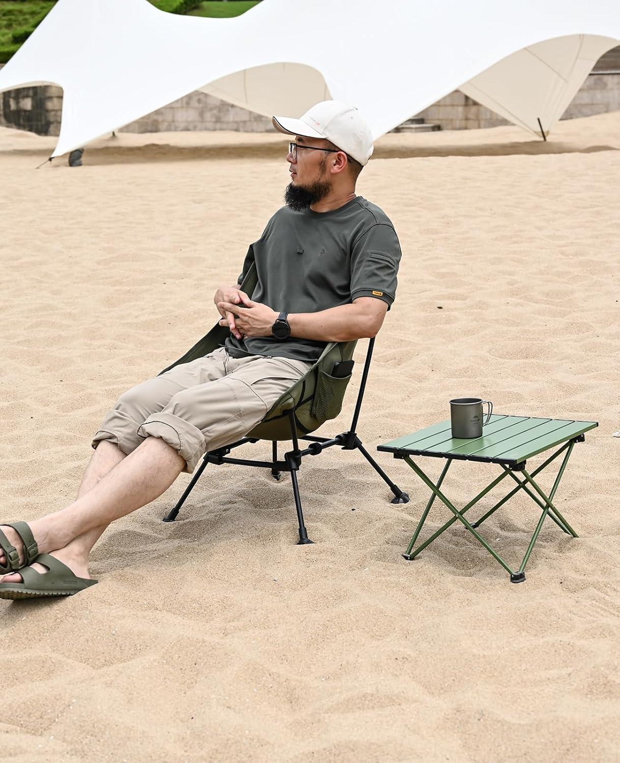 image:imageiClimb Ultralight Compact Camping Folding Beach Chair with AntiSinking Large Feet and Back Support Webbing Yellow Square Frame 2PCGreen Square Frame