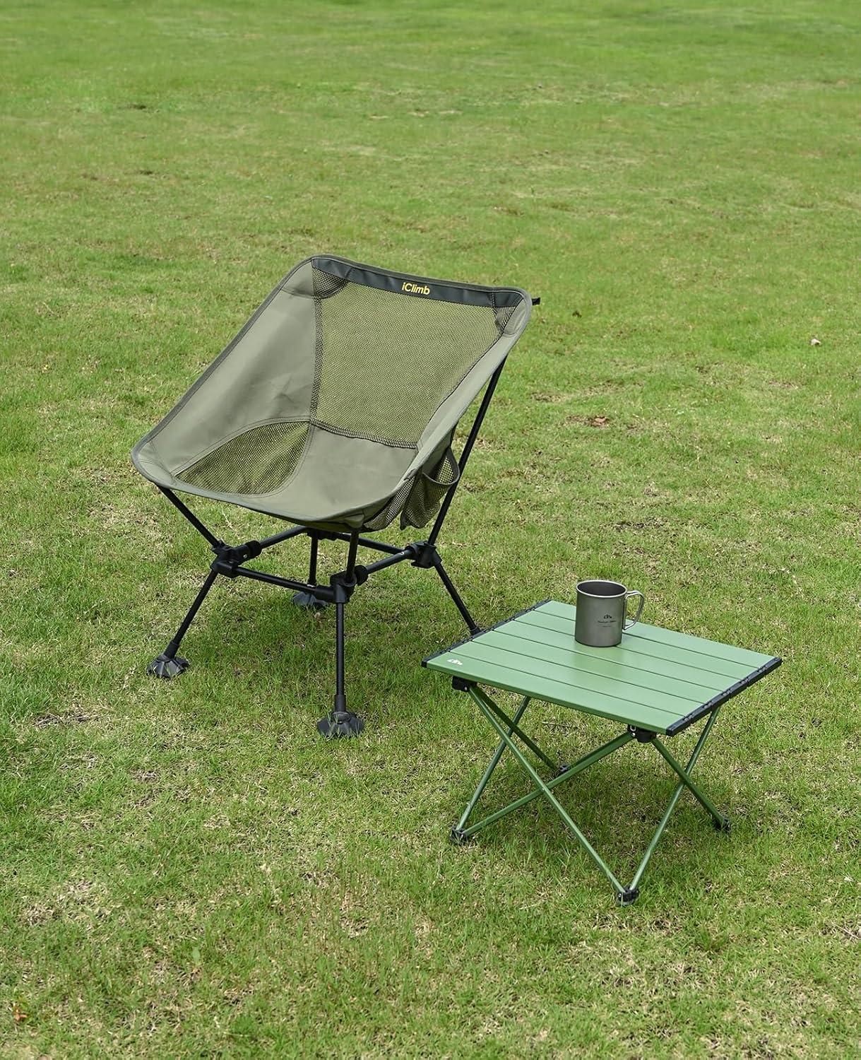 image:imageiClimb Ultralight Compact Camping Folding Beach Chair with AntiSinking Large Feet and Back Support Webbing Yellow Square Frame 2PCGreen Square Frame