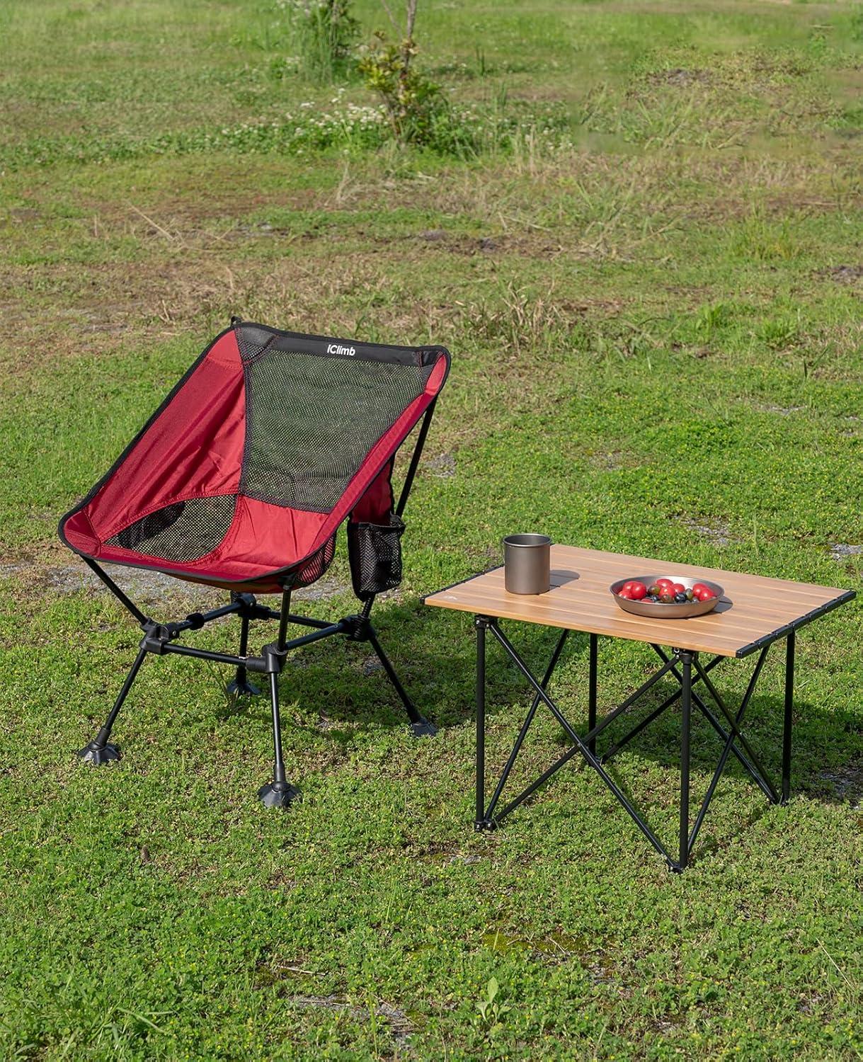 image:imageiClimb Ultralight Compact Camping Folding Beach Chair with AntiSinking Large Feet and Back Support Webbing Yellow Square Frame 2PCRed Square Frame
