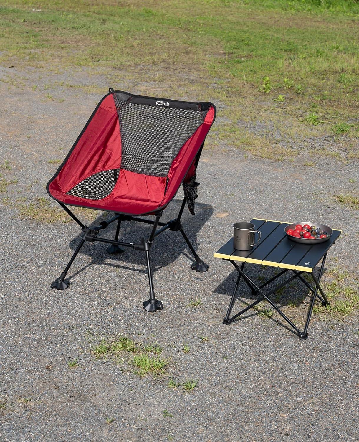 image:imageiClimb Ultralight Compact Camping Folding Beach Chair with AntiSinking Large Feet and Back Support Webbing Yellow Square Frame 2PCRed Square Frame