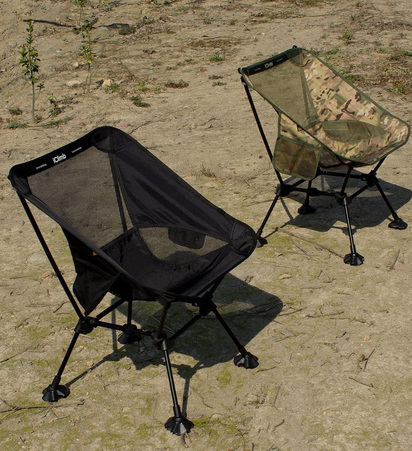image:imageiClimb Ultralight Compact Camping Folding Beach Chair with AntiSinking Large Feet and Back Support Webbing Yellow Square Frame 2PCWoodland Square Frame