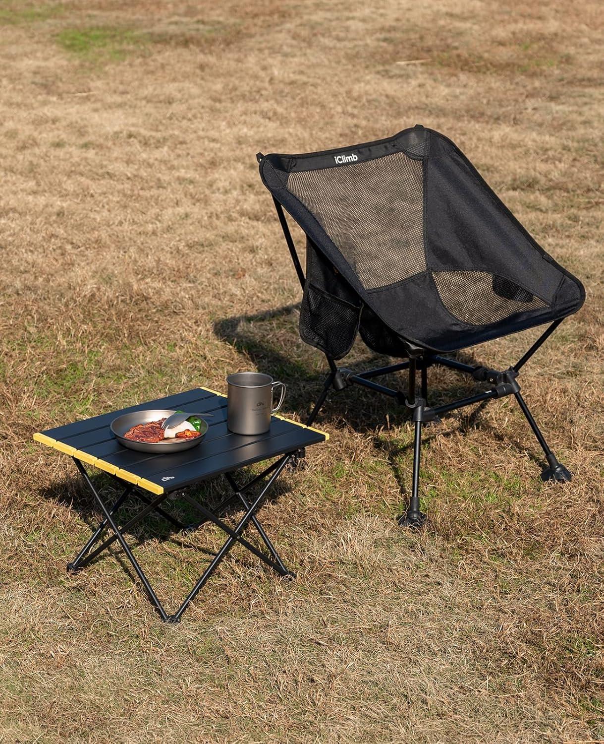 image:imageiClimb Ultralight Compact Camping Folding Beach Chair with AntiSinking Large Feet and Back Support Webbing Yellow Square Frame 2PCYellow Square Frame