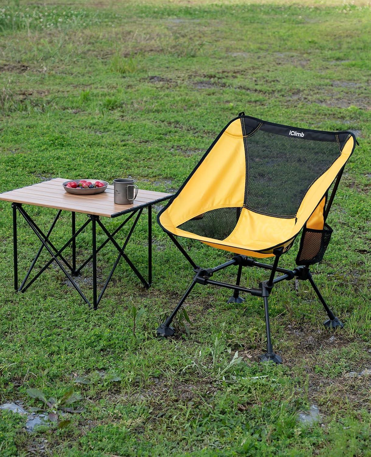 image:imageiClimb Ultralight Compact Camping Folding Beach Chair with AntiSinking Large Feet and Back Support Webbing Yellow Square Frame 2PCYellow Square Frame