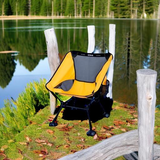 image:imageiClimb Ultralight Compact Camping Folding Beach Chair with AntiSinking Large Feet and Back Support Webbing Yellow Square Frame 2PCYellow Square Frame