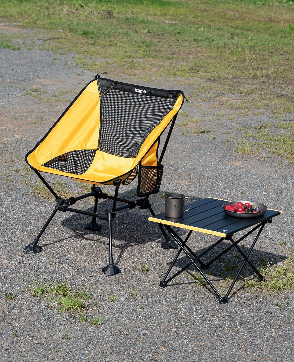 image:imageiClimb Ultralight Compact Camping Folding Beach Chair with AntiSinking Large Feet and Back Support Webbing Yellow Square Frame 2PCYellow Square Frame