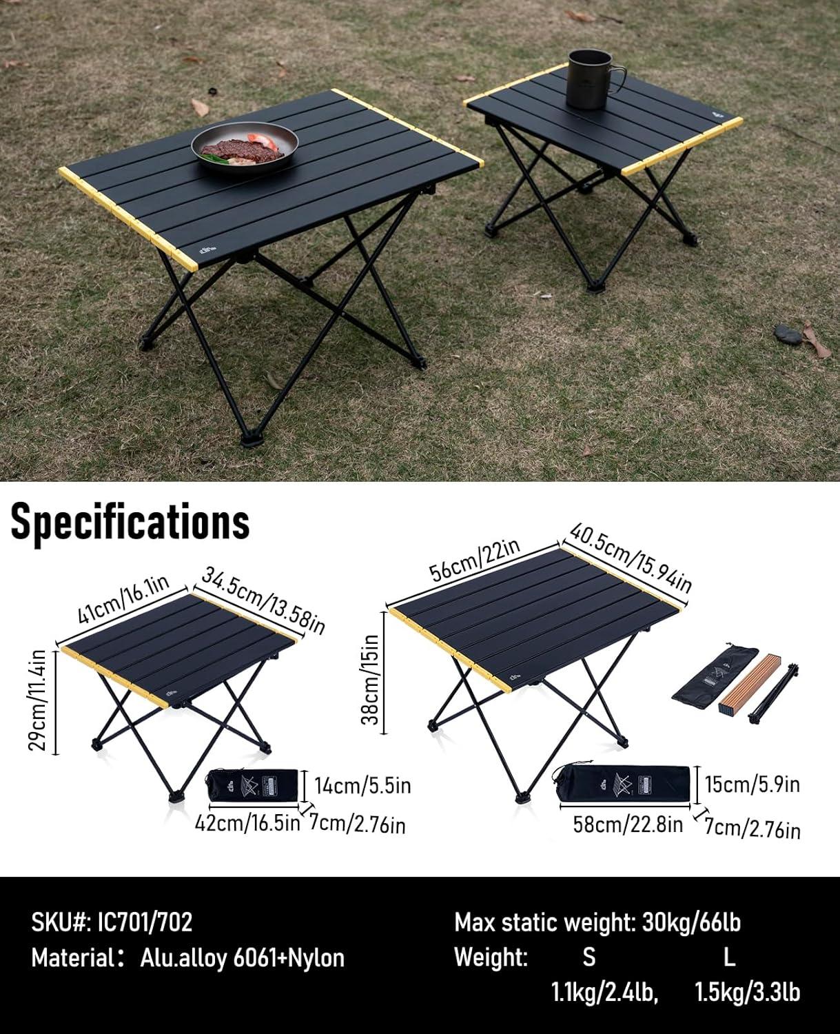 image:imageiClimb Ultralight Compact Camping Folding Table with Carry Bag Reinforced Blue XLBlack
