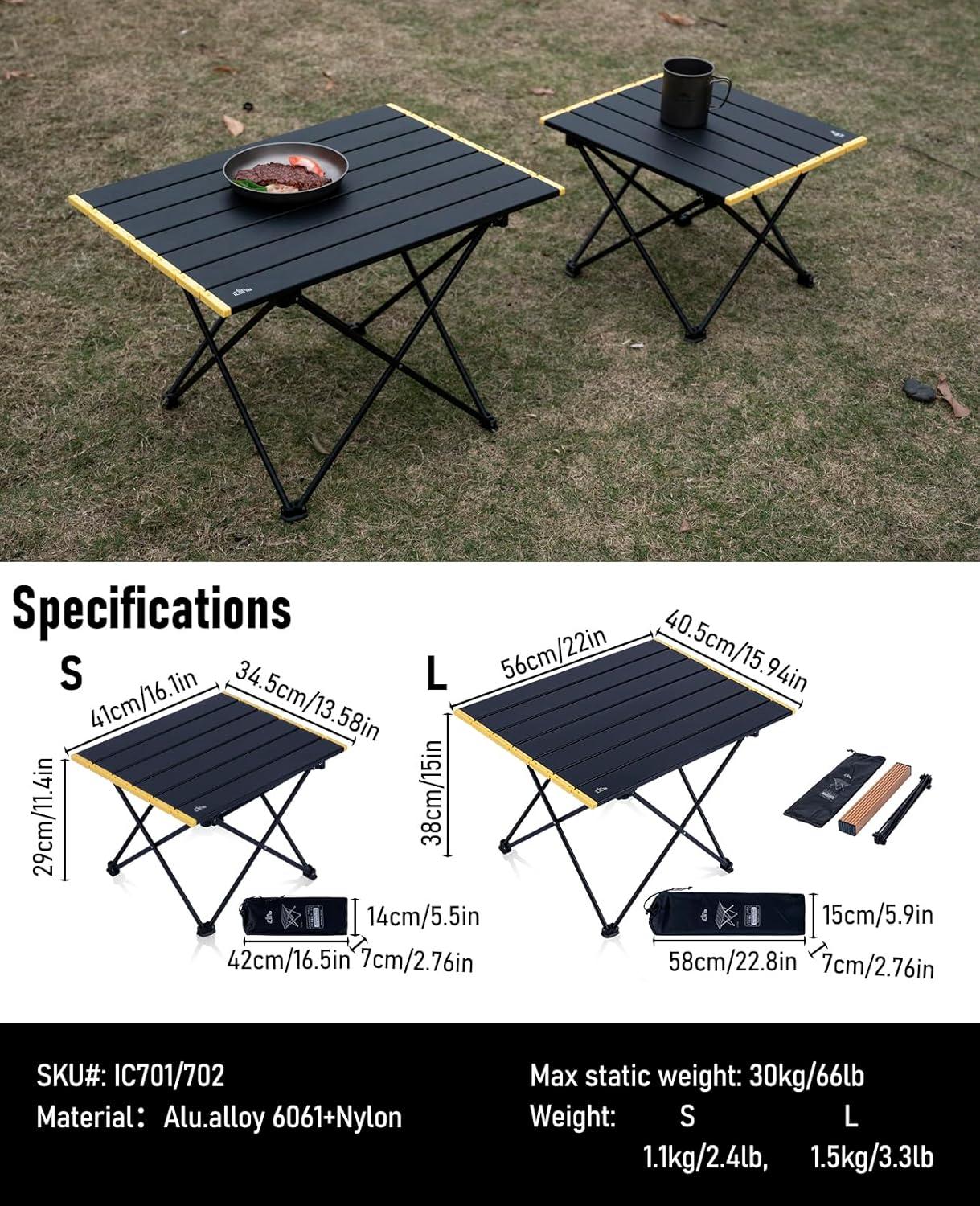 image:imageiClimb Ultralight Compact Camping Folding Table with Carry Bag Reinforced Blue XLBlack