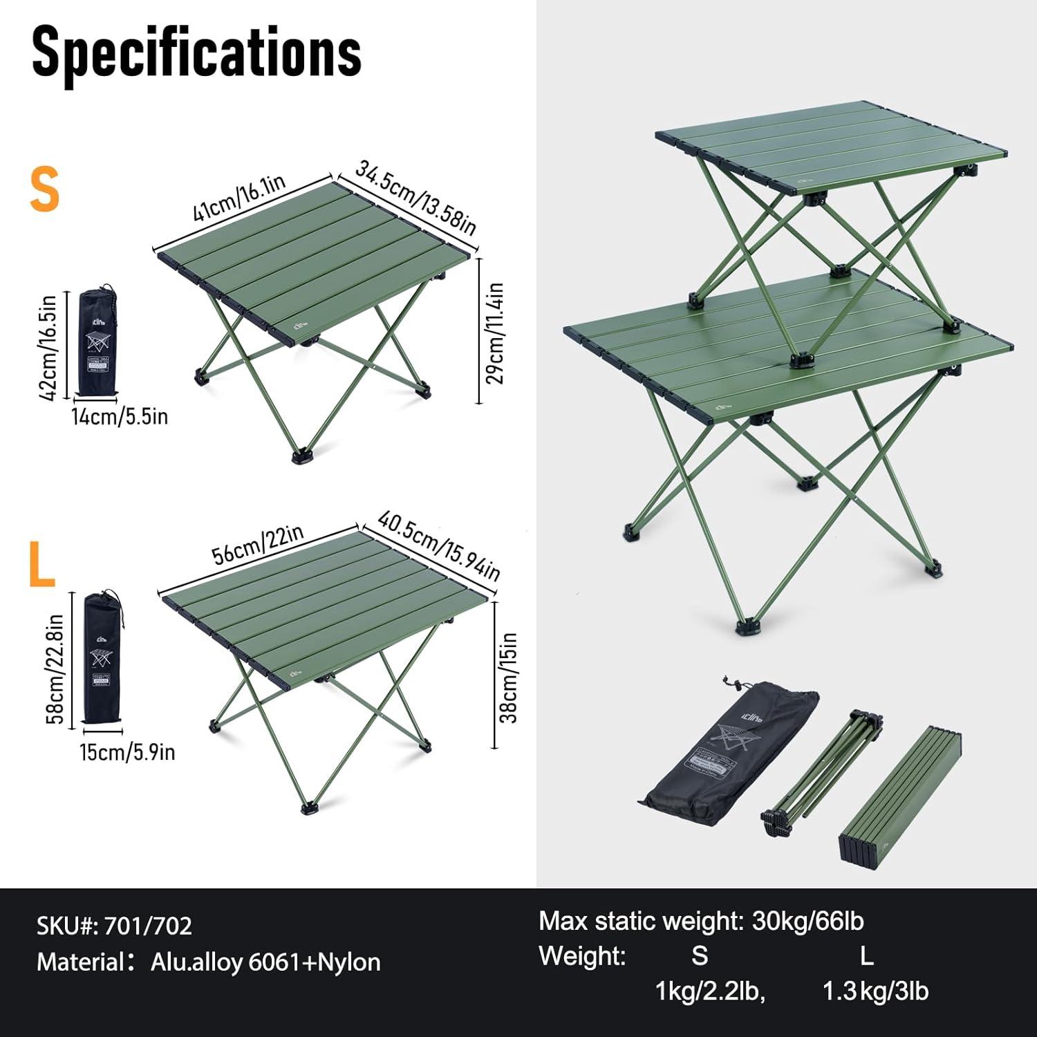 image:imageiClimb Ultralight Compact Camping Folding Table with Carry Bag Reinforced Blue XLGreen