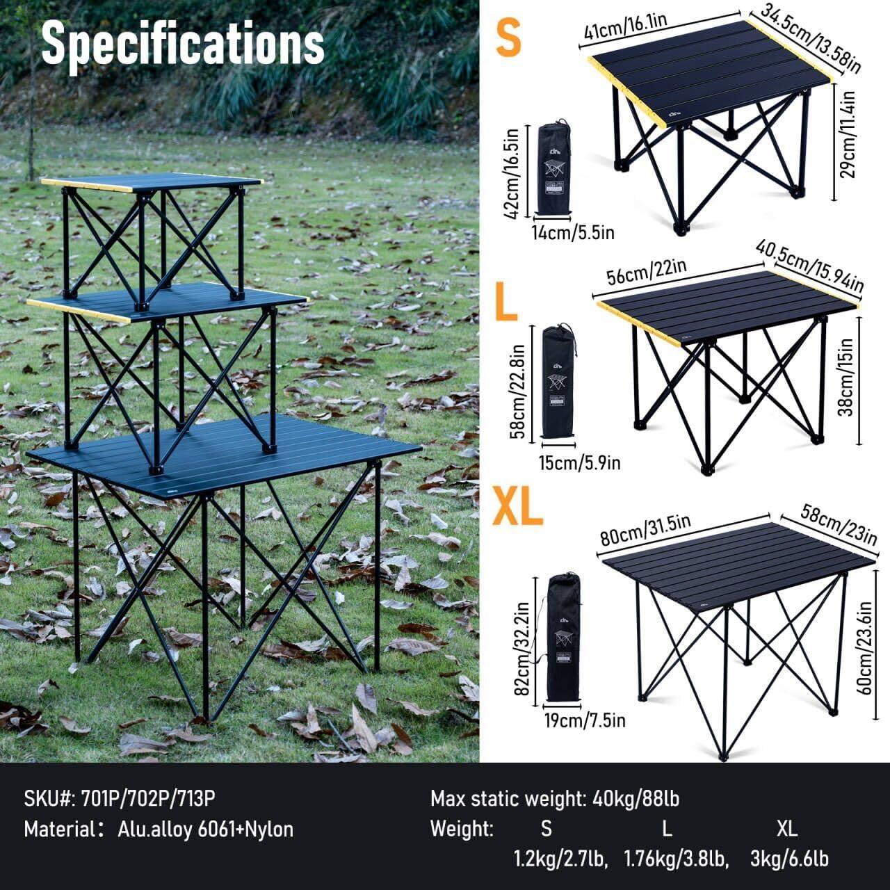 image:imageiClimb Ultralight Compact Camping Folding Table with Carry Bag Reinforced Blue XLReinforced Black