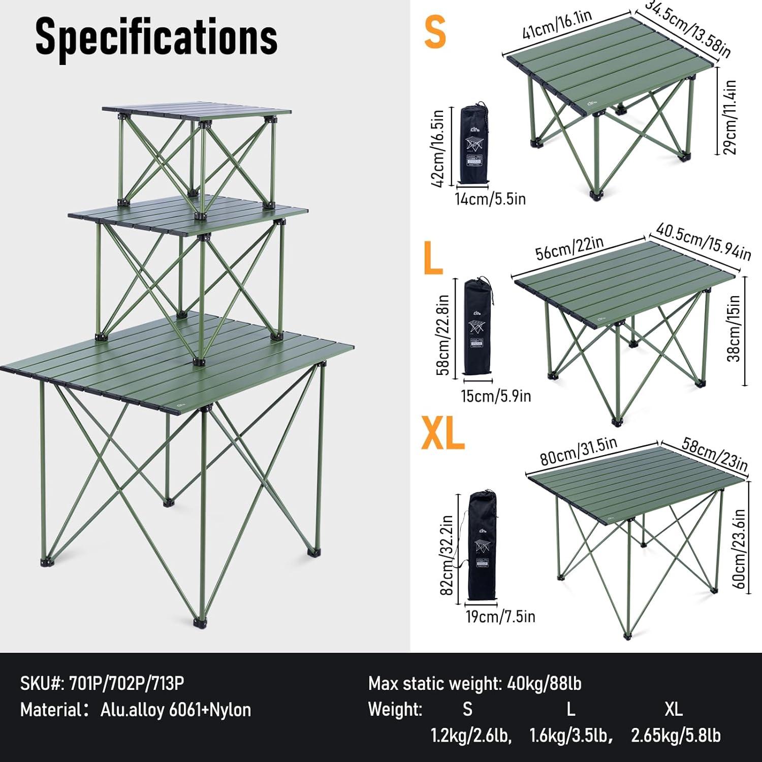 image:imageiClimb Ultralight Compact Camping Folding Table with Carry Bag Reinforced Blue XLReinforced Green