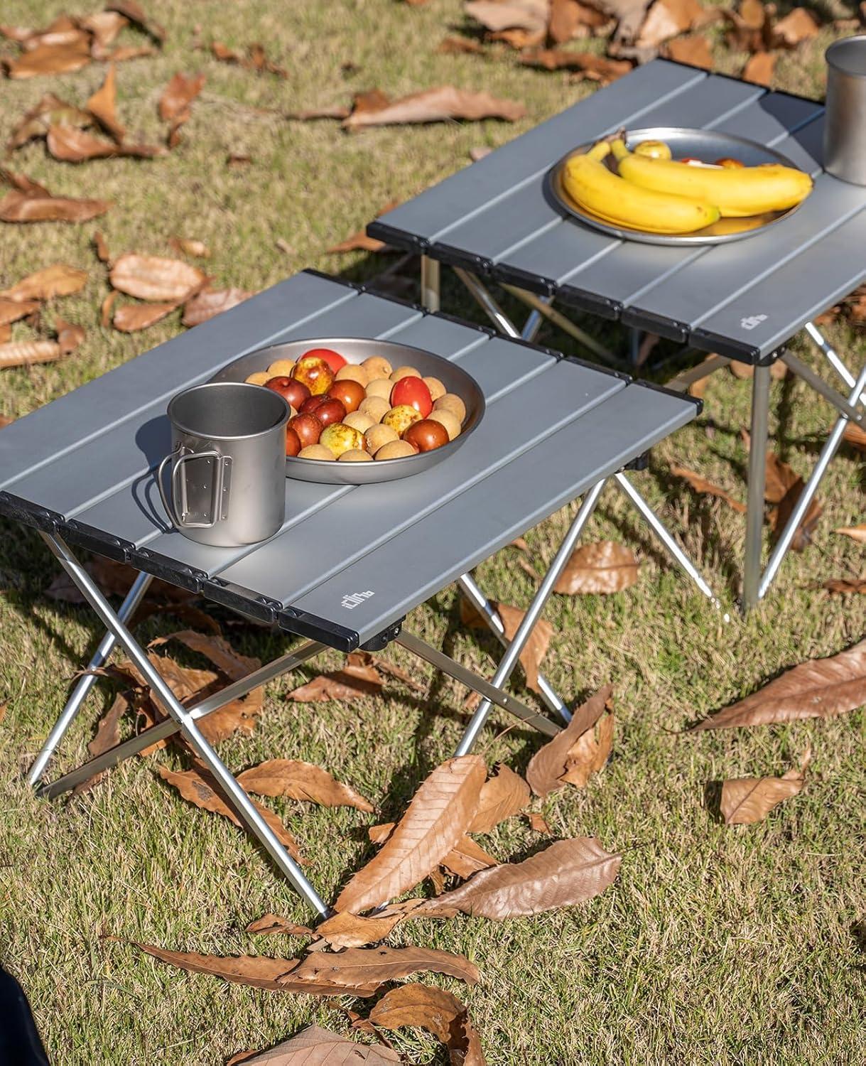 image:imageiClimb Ultralight Compact Camping Folding Table with Carry Bag Reinforced Blue XLSilver