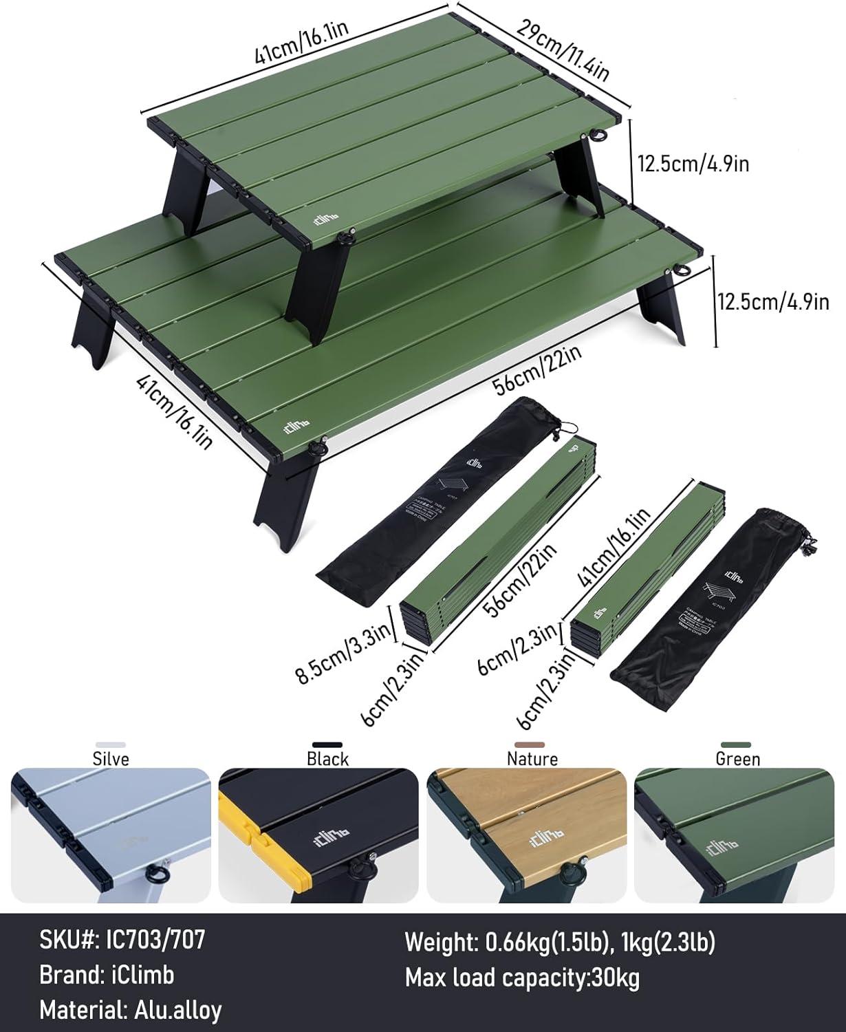 image:imageiClimb Ultralight Compact Mini Beach Picnic Folding Table with Carry BagGreen