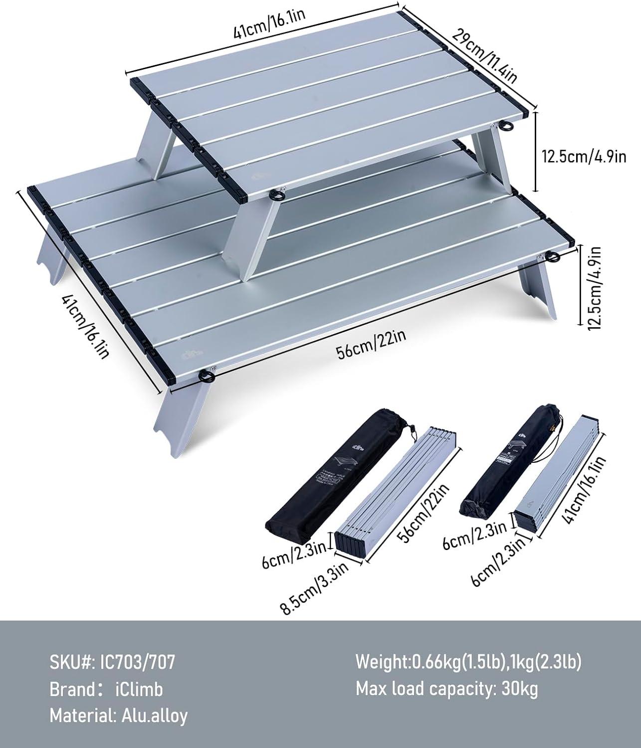 image:imageiClimb Ultralight Compact Mini Beach Picnic Folding Table with Carry BagSilver