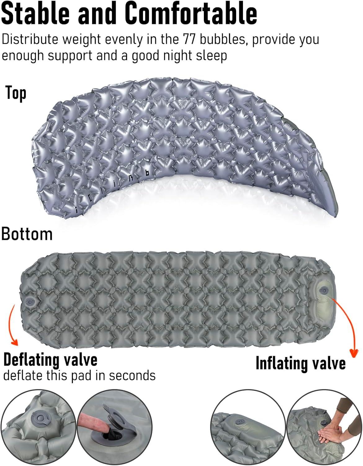 image:imageiClimb Ultralight Compact Sleeping Pad with Builtin Pump Inflatable Portable Air Mattress for Camping Backpacking Hiking SilverSilver
