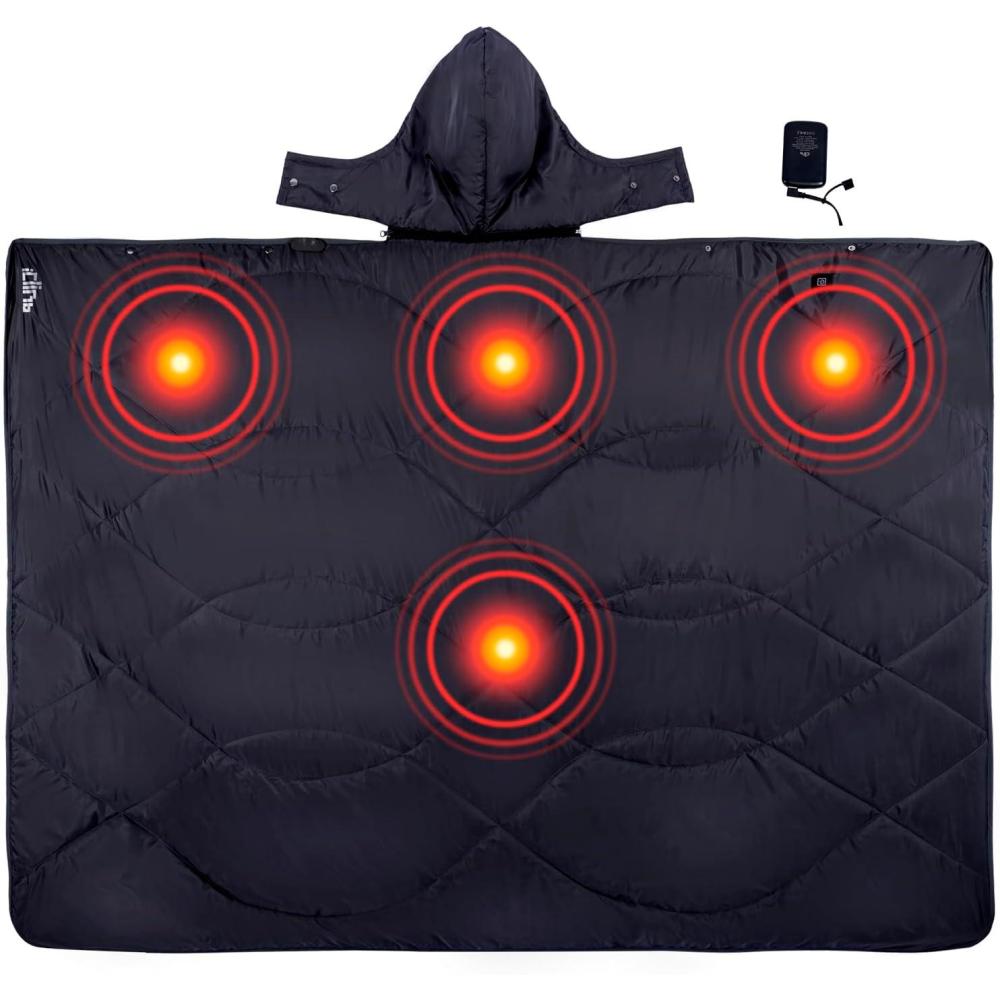 image:imageiClimb Heated Camping Blanket with Hood and 5V 5000mAH Battery Pack GreenBlack